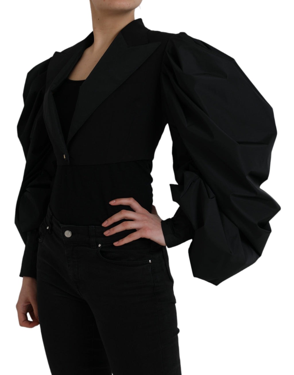 Schwarze, kurze Jacke aus Polyester mit Puffärmeln