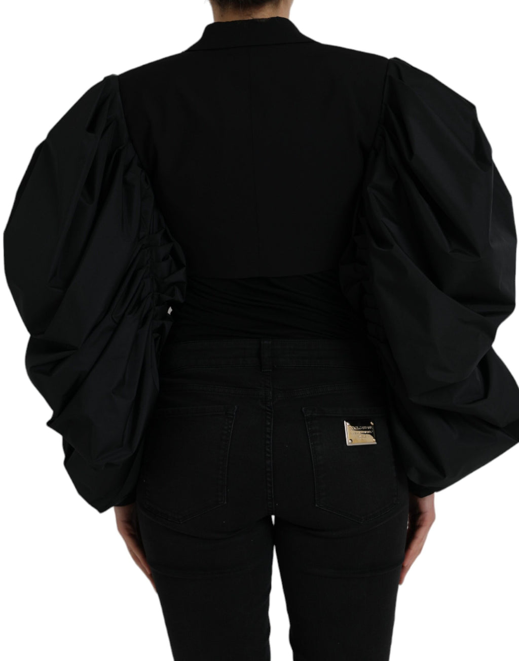 Schwarze, kurze Jacke aus Polyester mit Puffärmeln