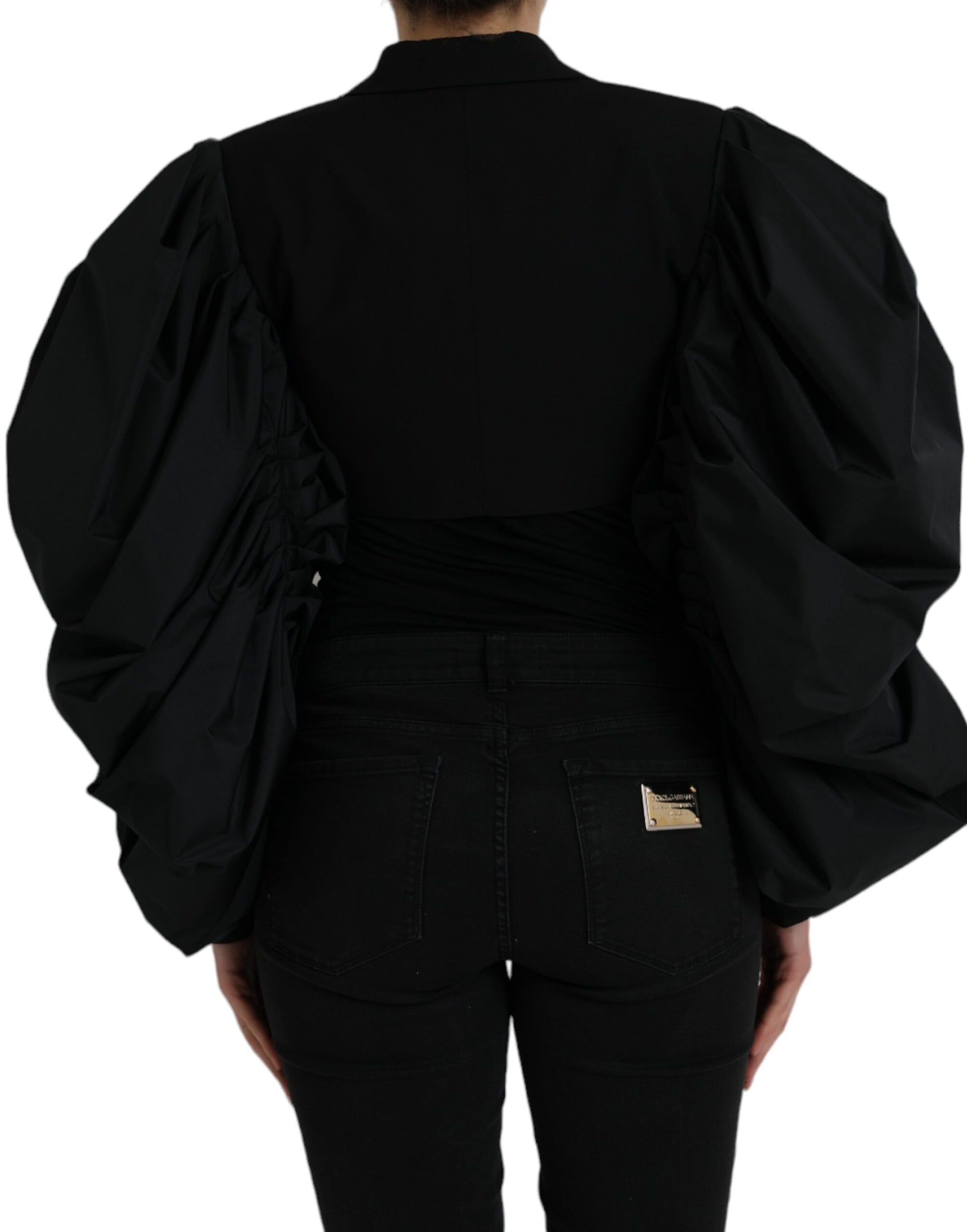 Schwarze, kurze Jacke aus Polyester mit Puffärmeln
