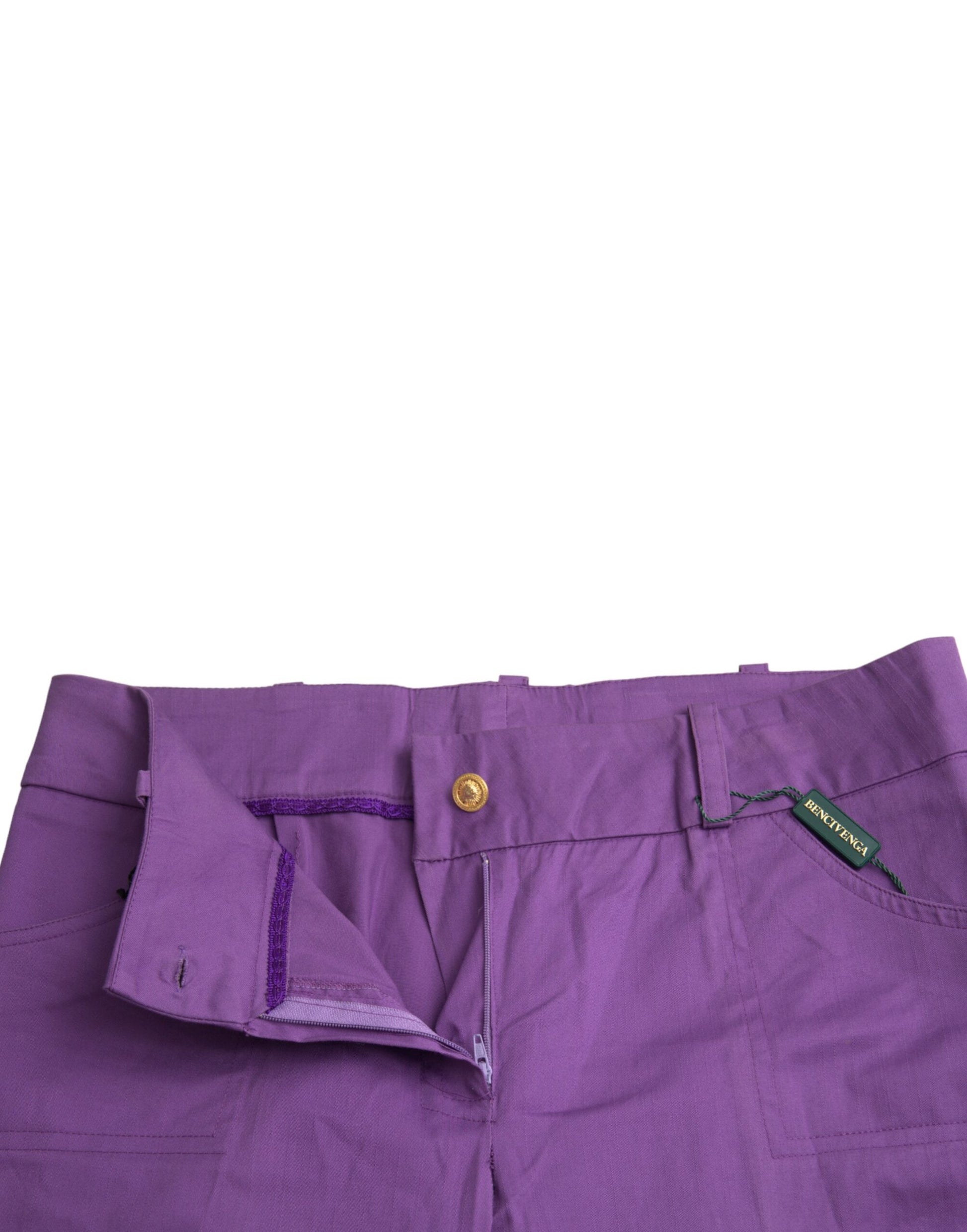 Lilafarbene, gerade geschnittene Hose aus Baumwolle mit mittlerer Taille
