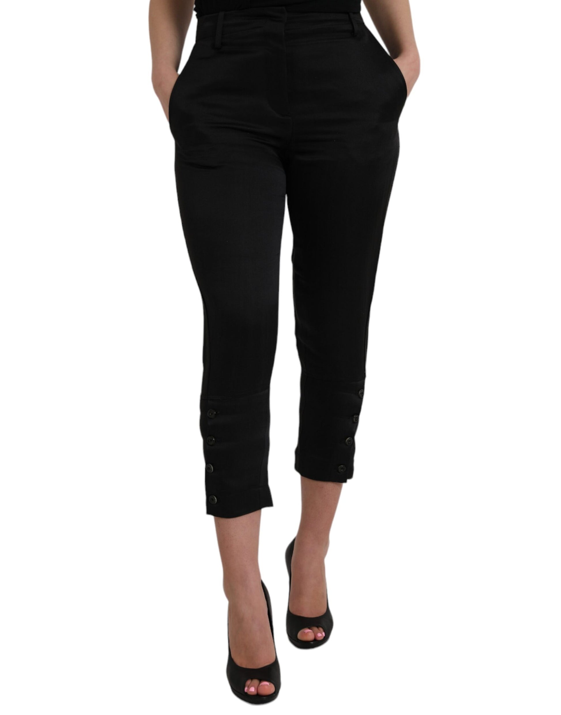 Schwarze Caprihose mit hoher Taille