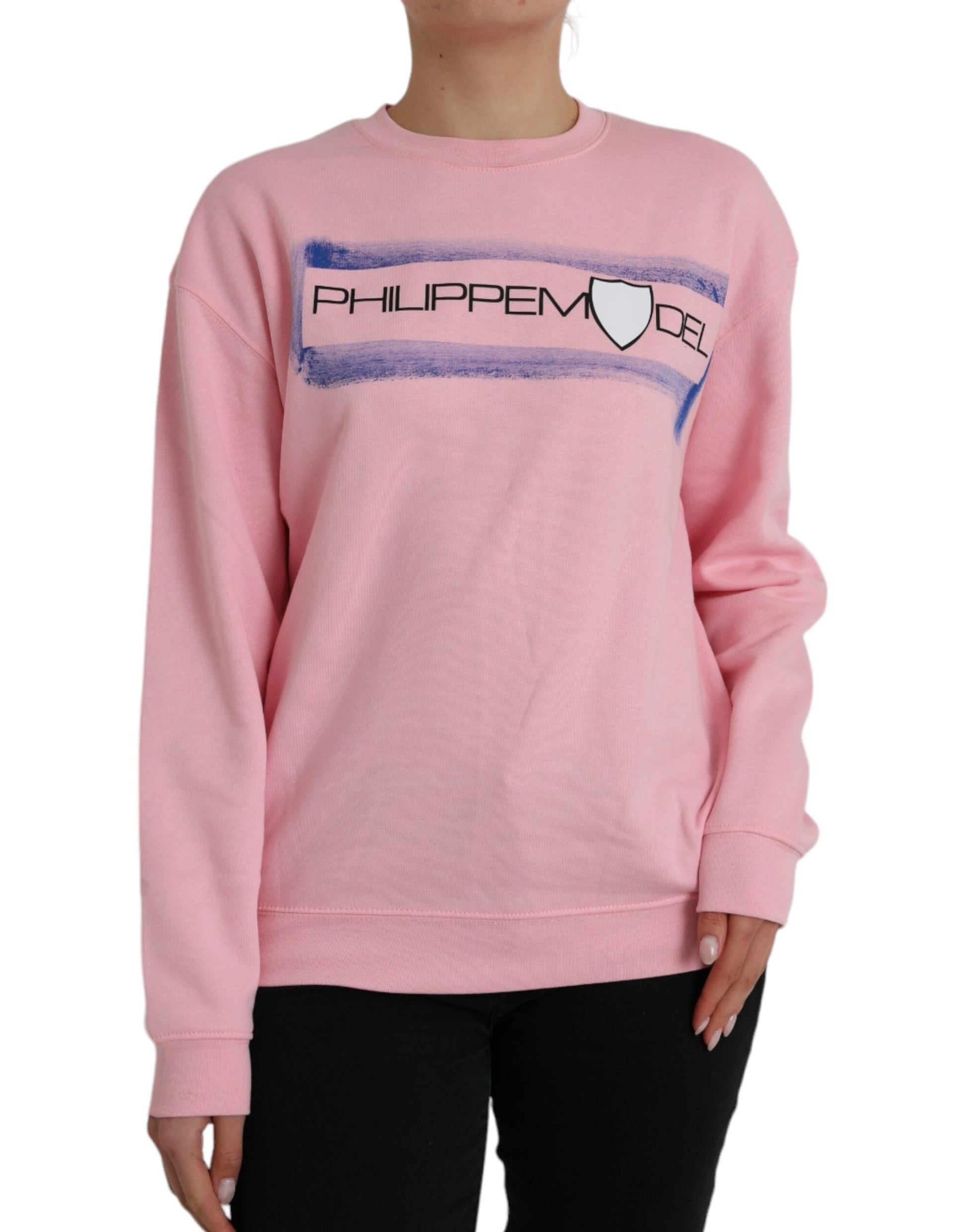 Rosafarbener Pullover mit langen Ärmeln aus Baumwolle mit Logo-Print