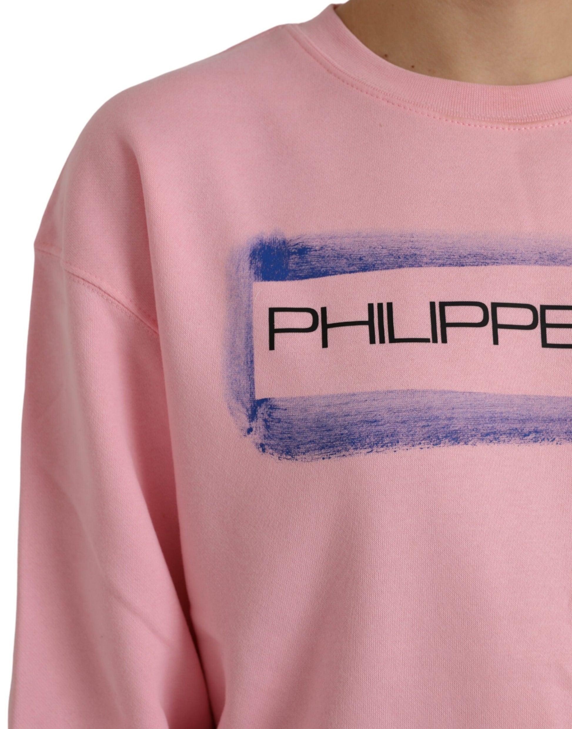 Rosafarbener Pullover mit langen Ärmeln aus Baumwolle mit Logo-Print