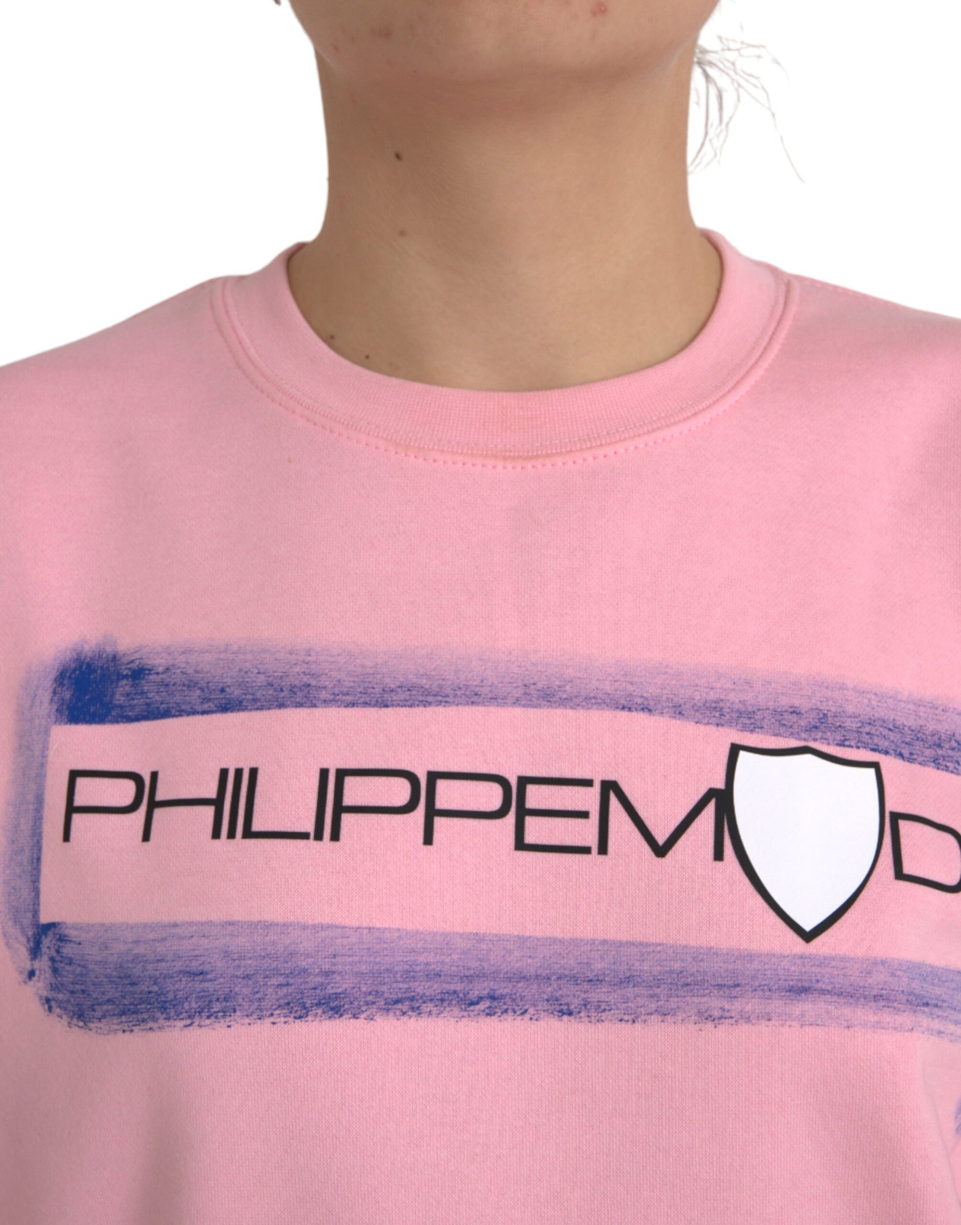 Rosafarbener Pullover mit langen Ärmeln aus Baumwolle mit Logo-Print