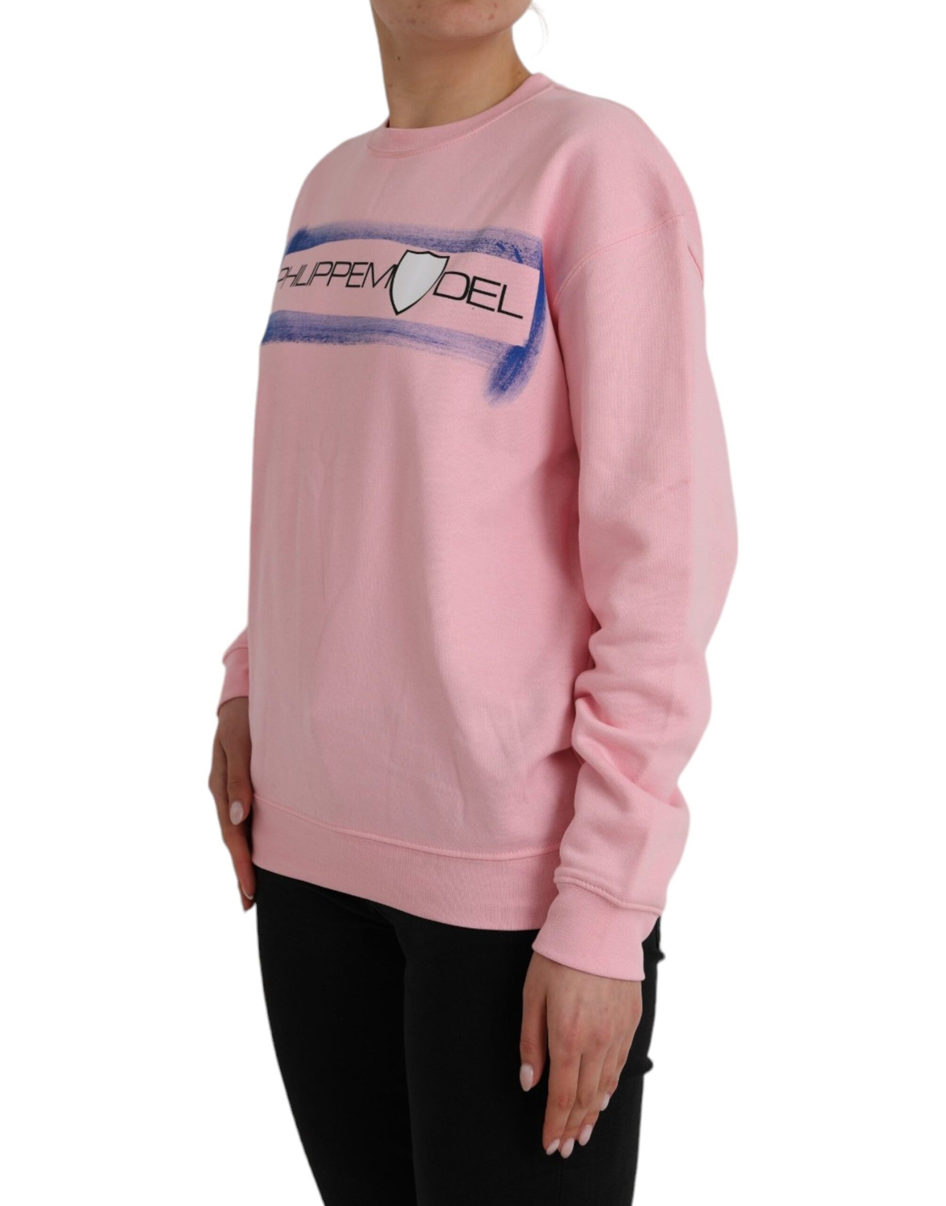 Rosafarbener Pullover mit langen Ärmeln aus Baumwolle mit Logo-Print