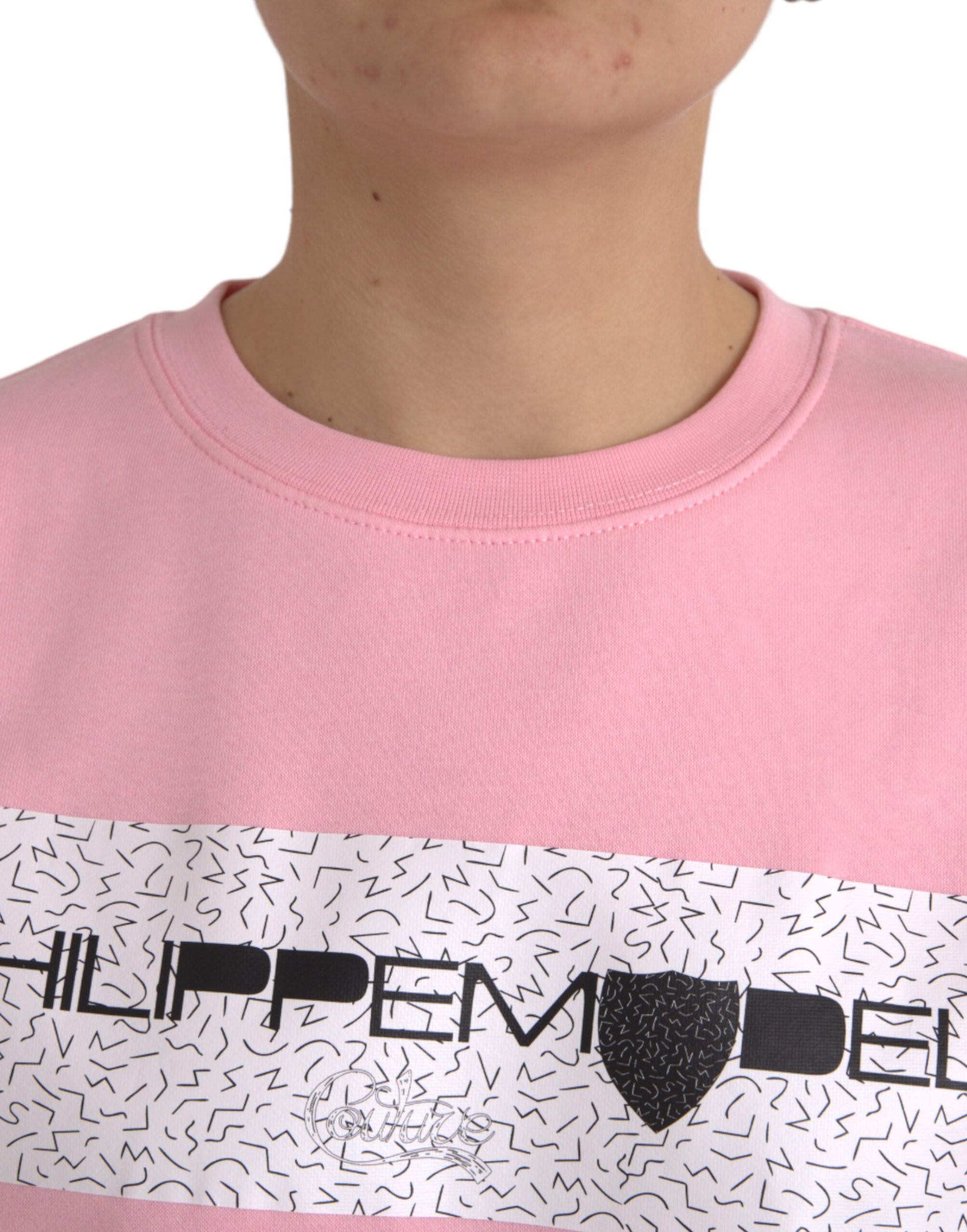 Rosafarbener Pullover mit langen Ärmeln aus Baumwolle mit Logo-Print