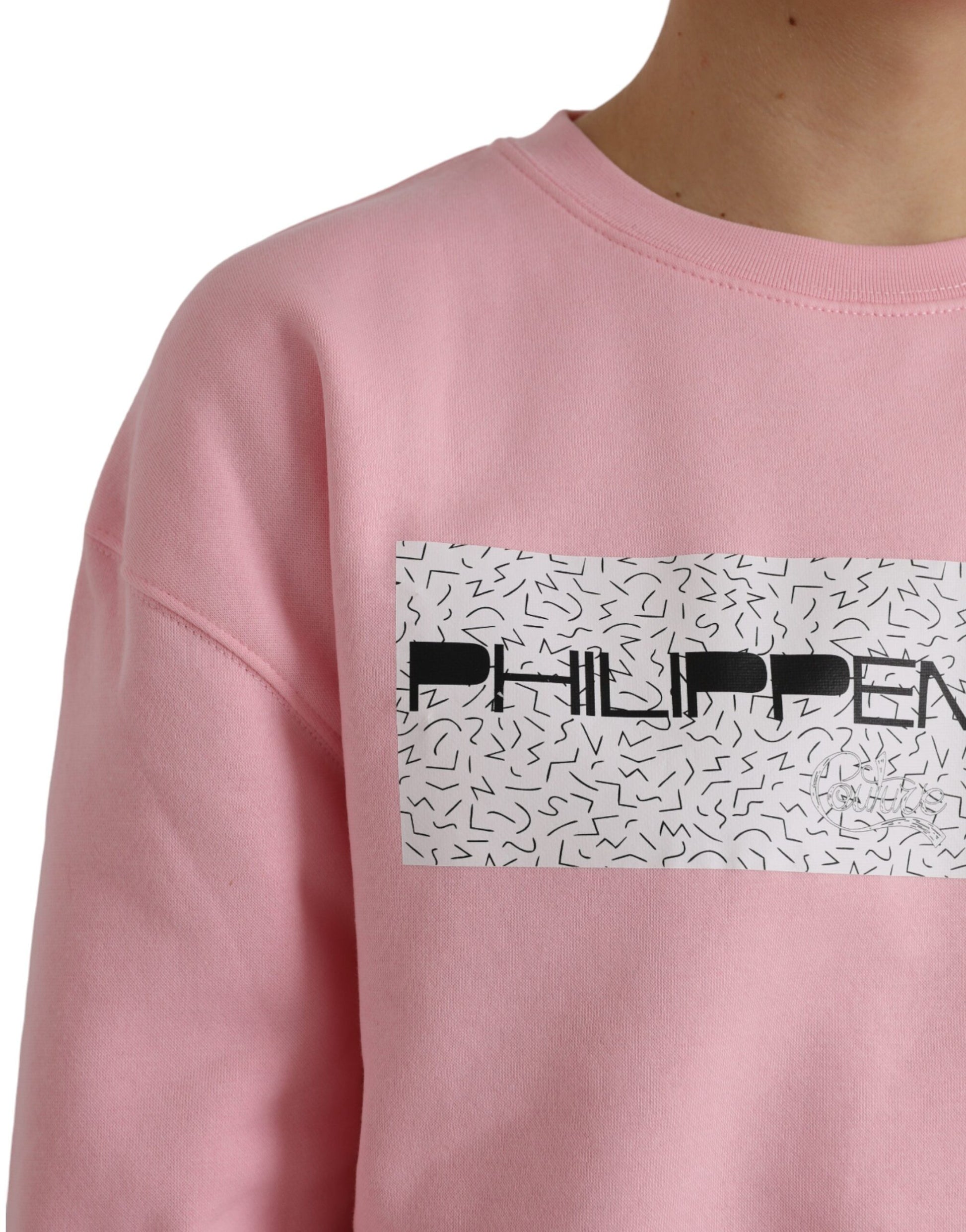 Rosafarbener Pullover mit langen Ärmeln aus Baumwolle mit Logo-Print