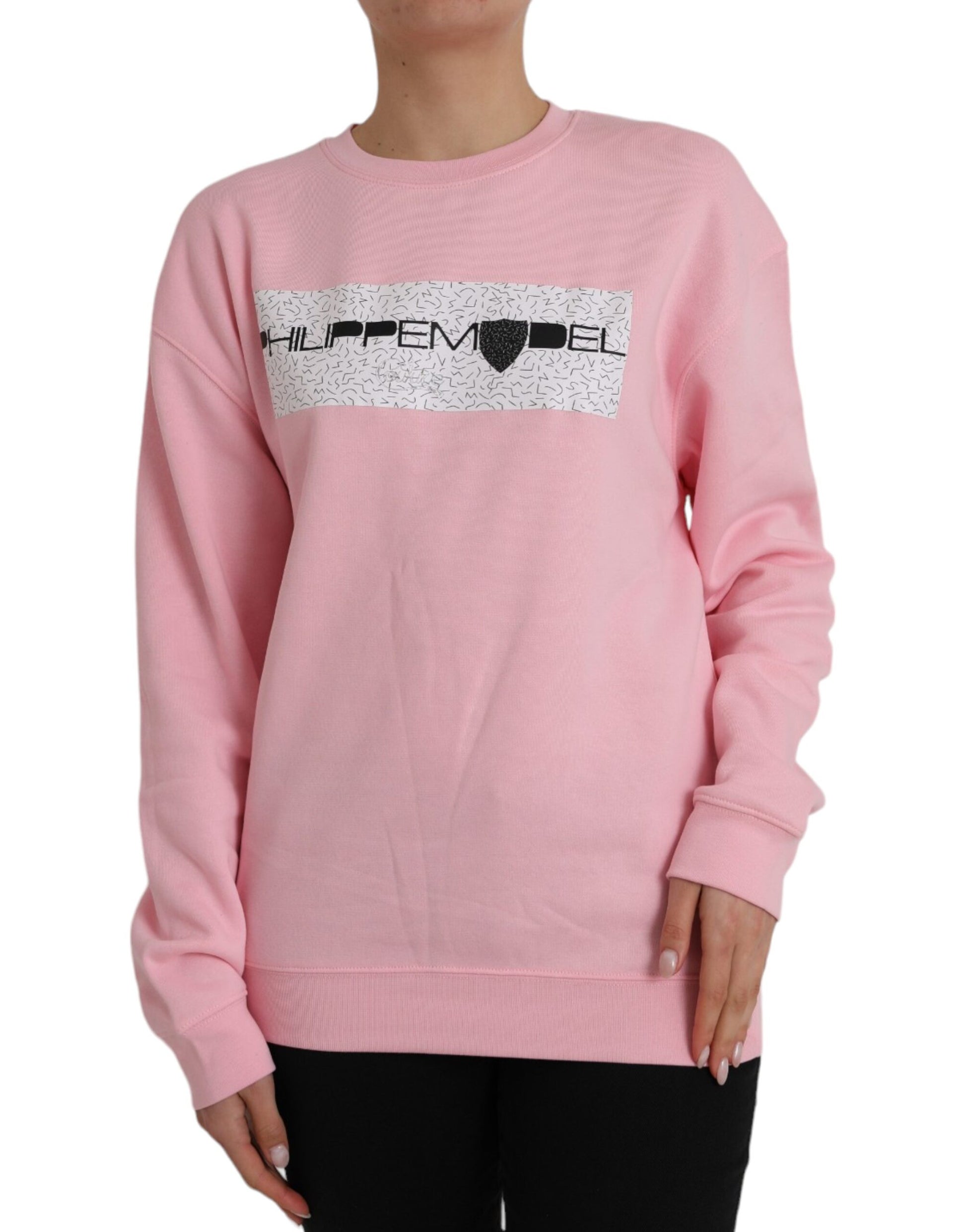 Rosafarbener Pullover mit langen Ärmeln und Logo aus Baumwolle