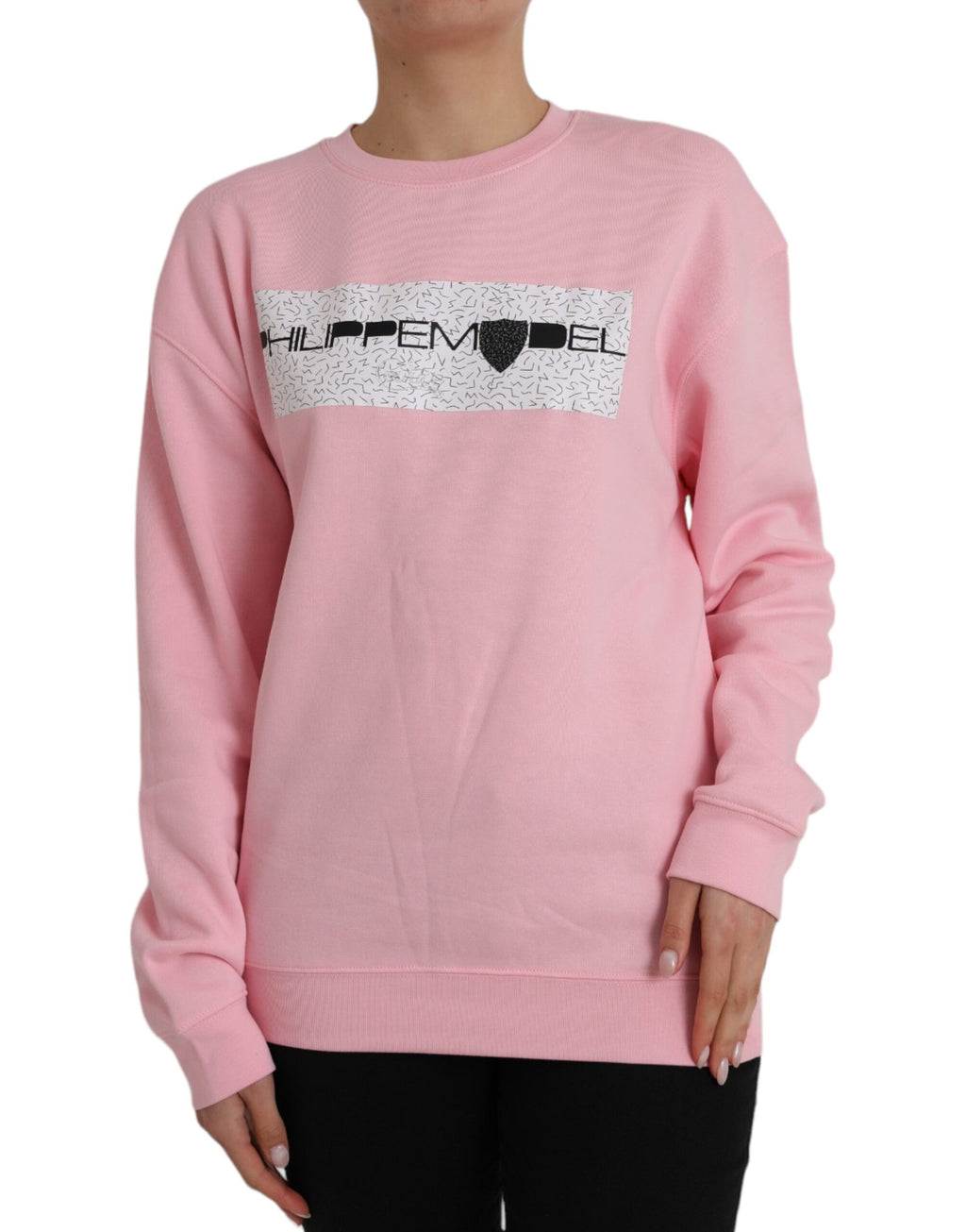 Rosafarbener Pullover mit langen Ärmeln und Logo aus Baumwolle