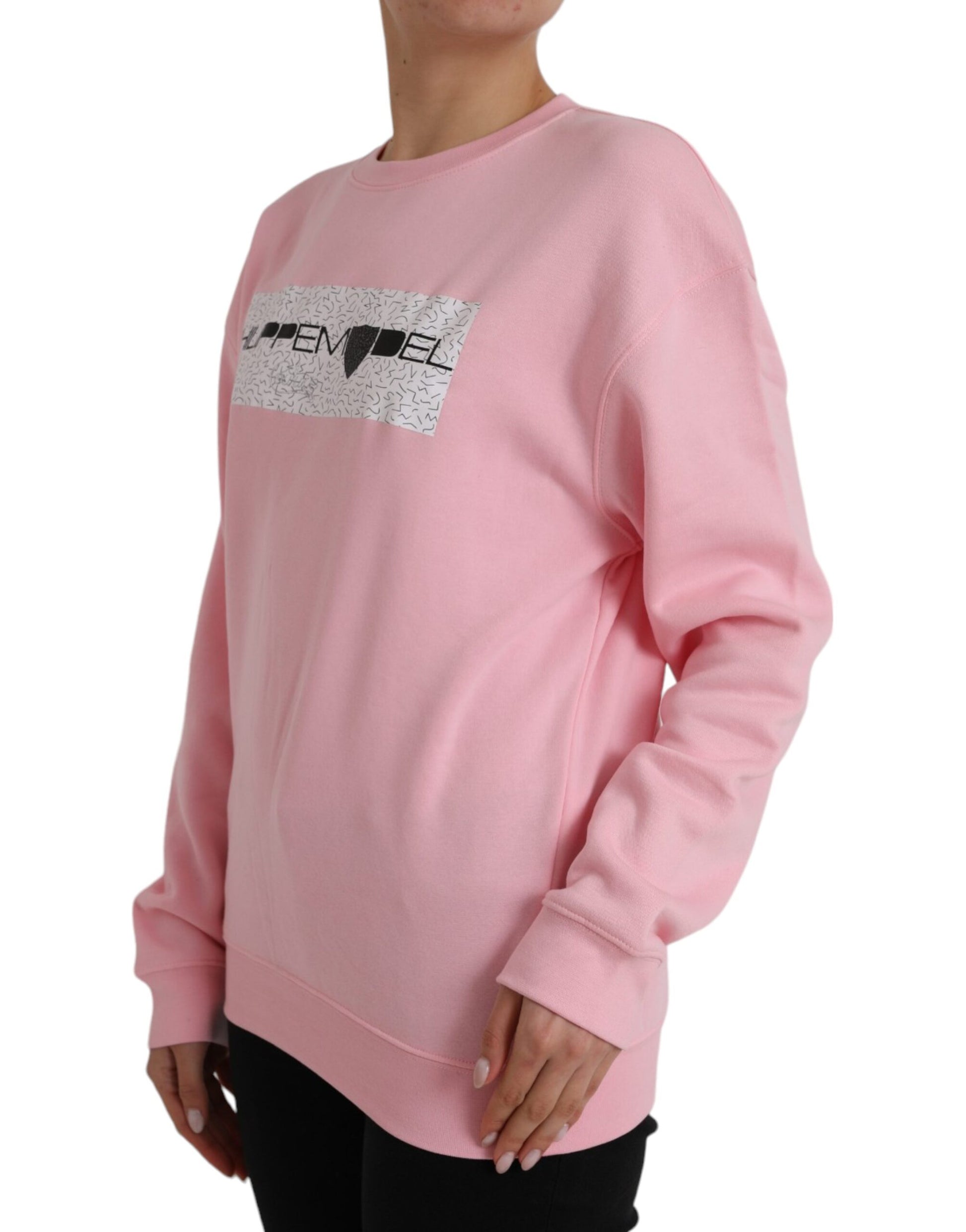 Rosafarbener Pullover mit langen Ärmeln und Logo aus Baumwolle