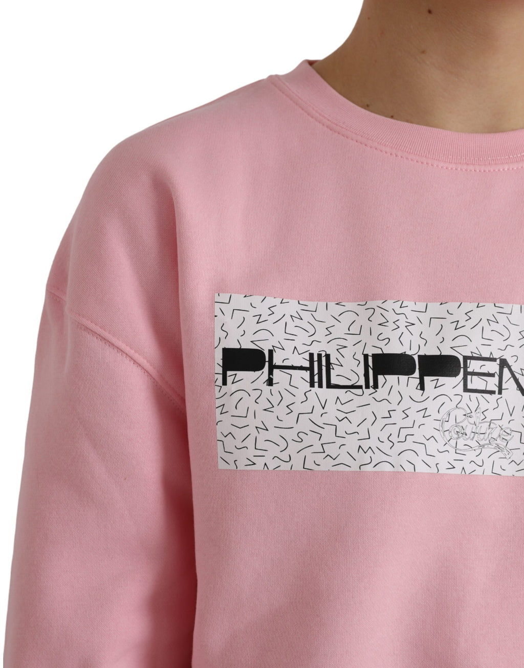 Rosafarbener Pullover mit langen Ärmeln und Logo aus Baumwolle