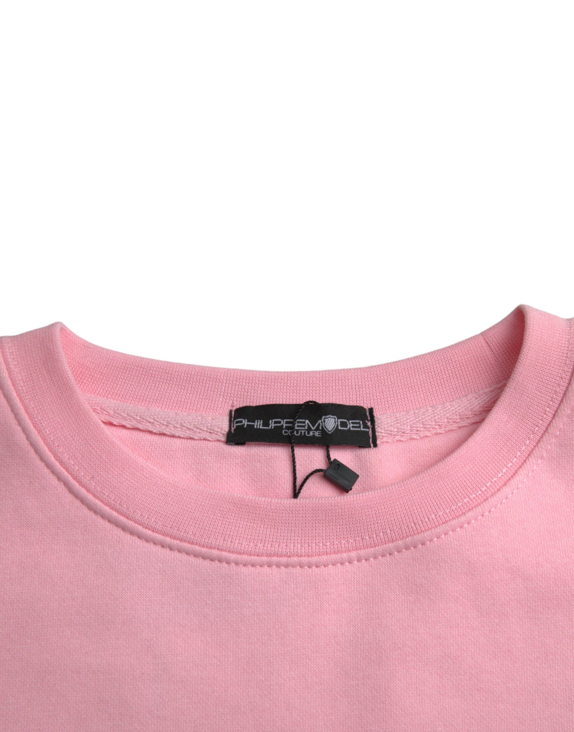 Rosafarbener Pullover mit langen Ärmeln und Logo aus Baumwolle