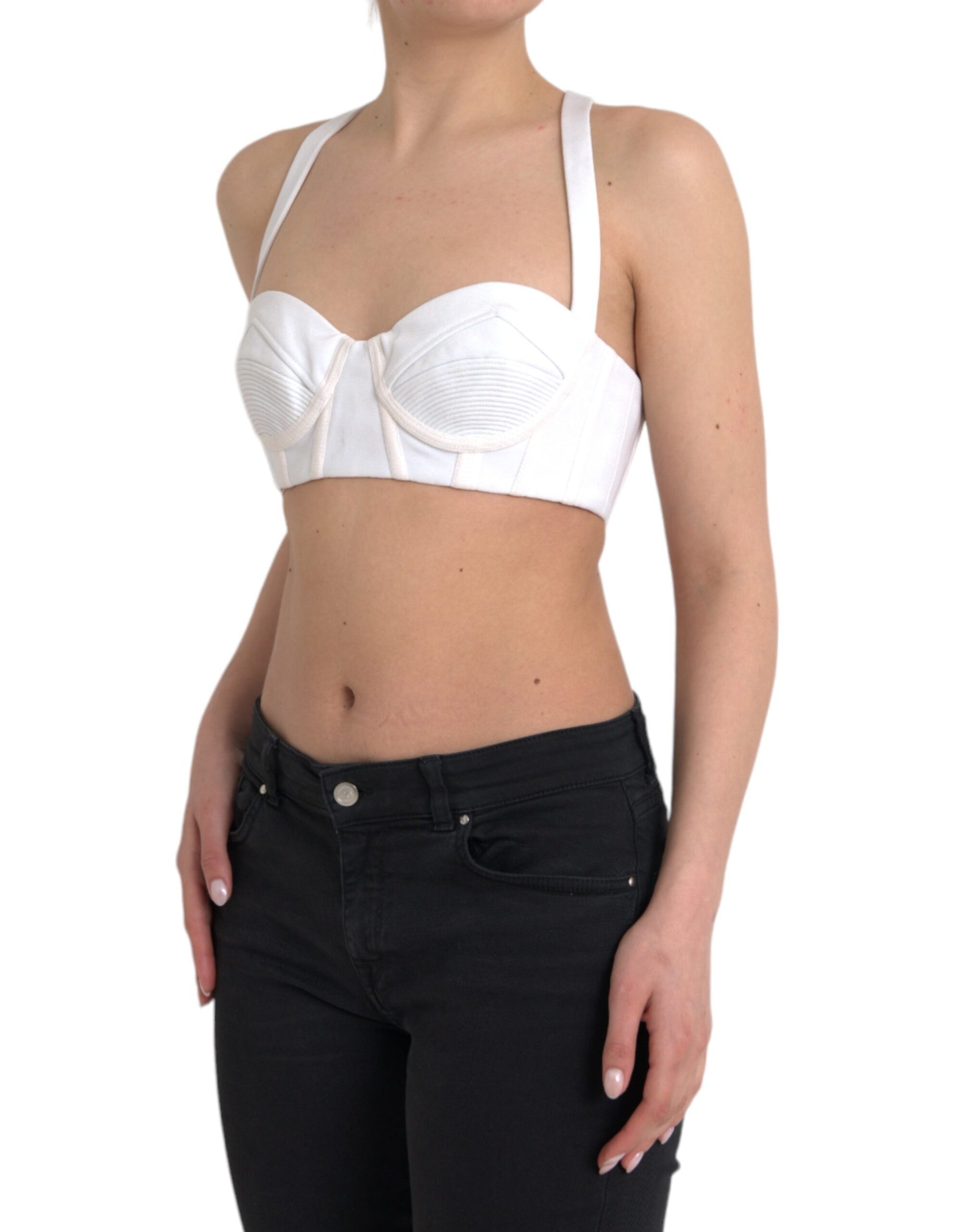 Weißes, ärmelloses Bustier-Crop-Top aus Viskose