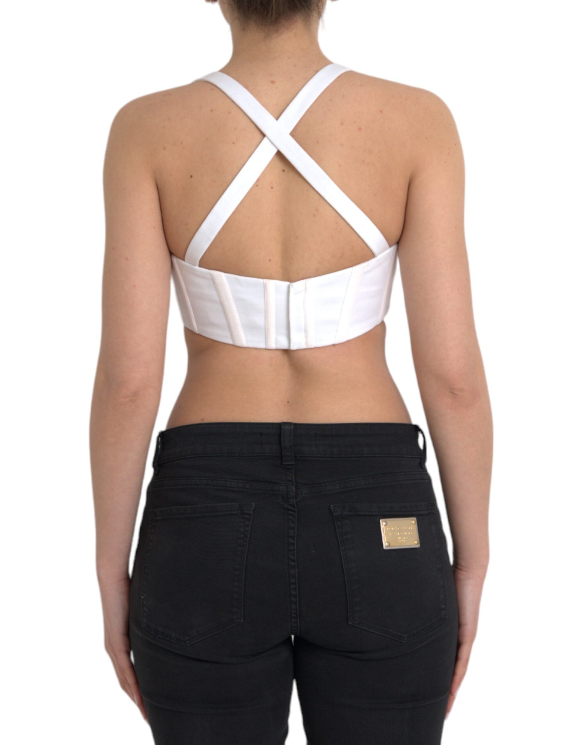 Weißes, ärmelloses Bustier-Crop-Top aus Viskose