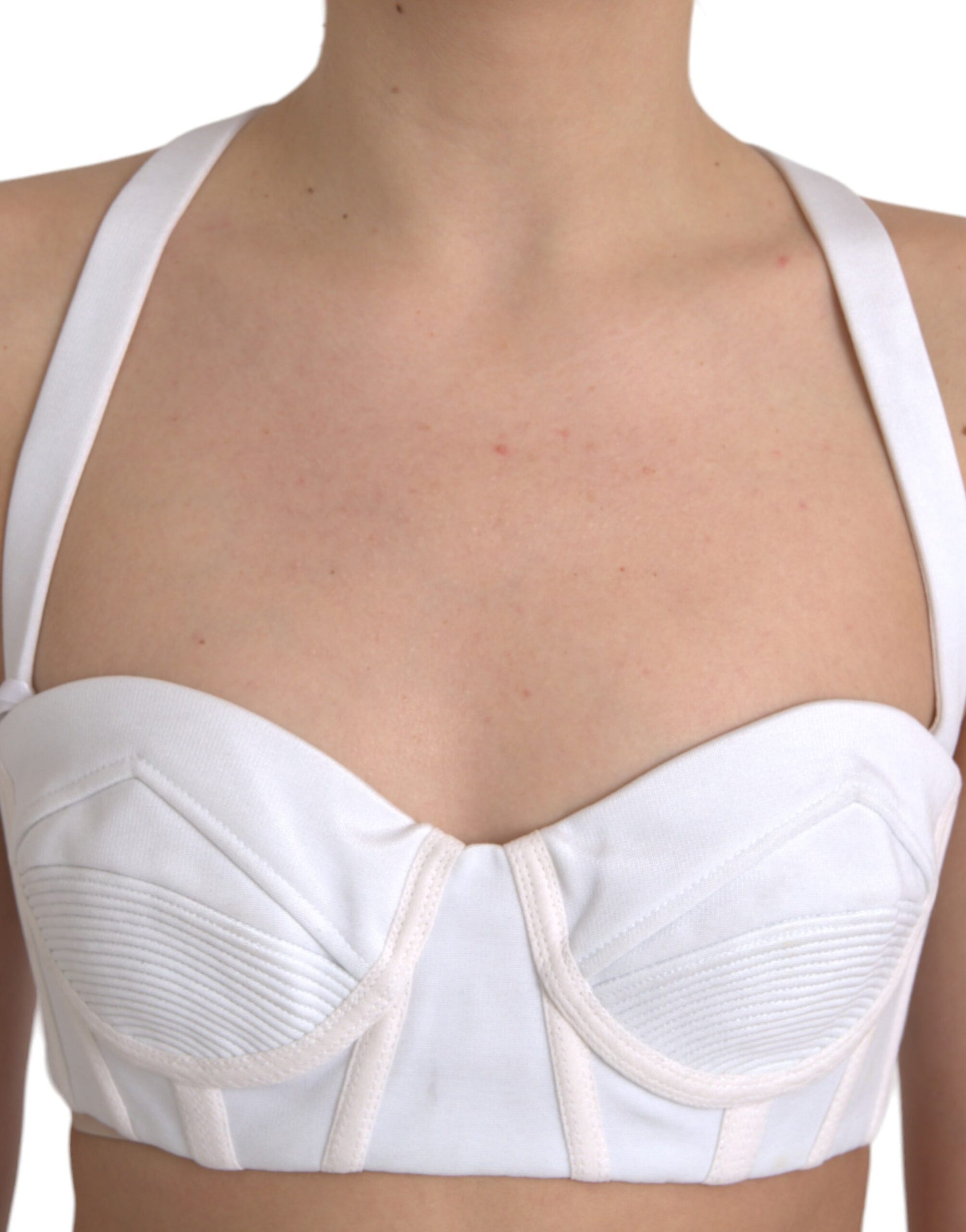 Weißes, ärmelloses Bustier-Crop-Top aus Viskose
