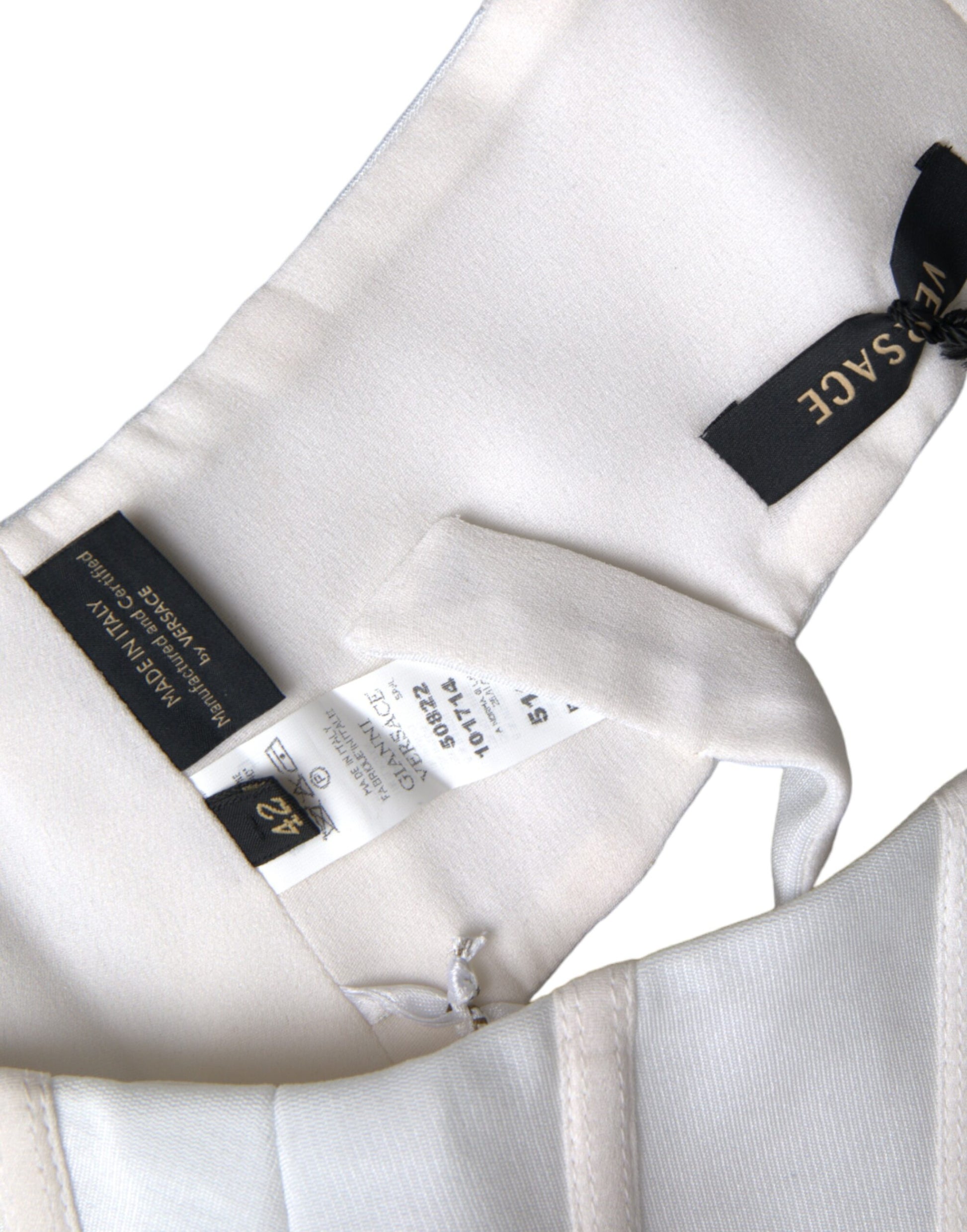 Weißes, ärmelloses Bustier-Crop-Top aus Viskose