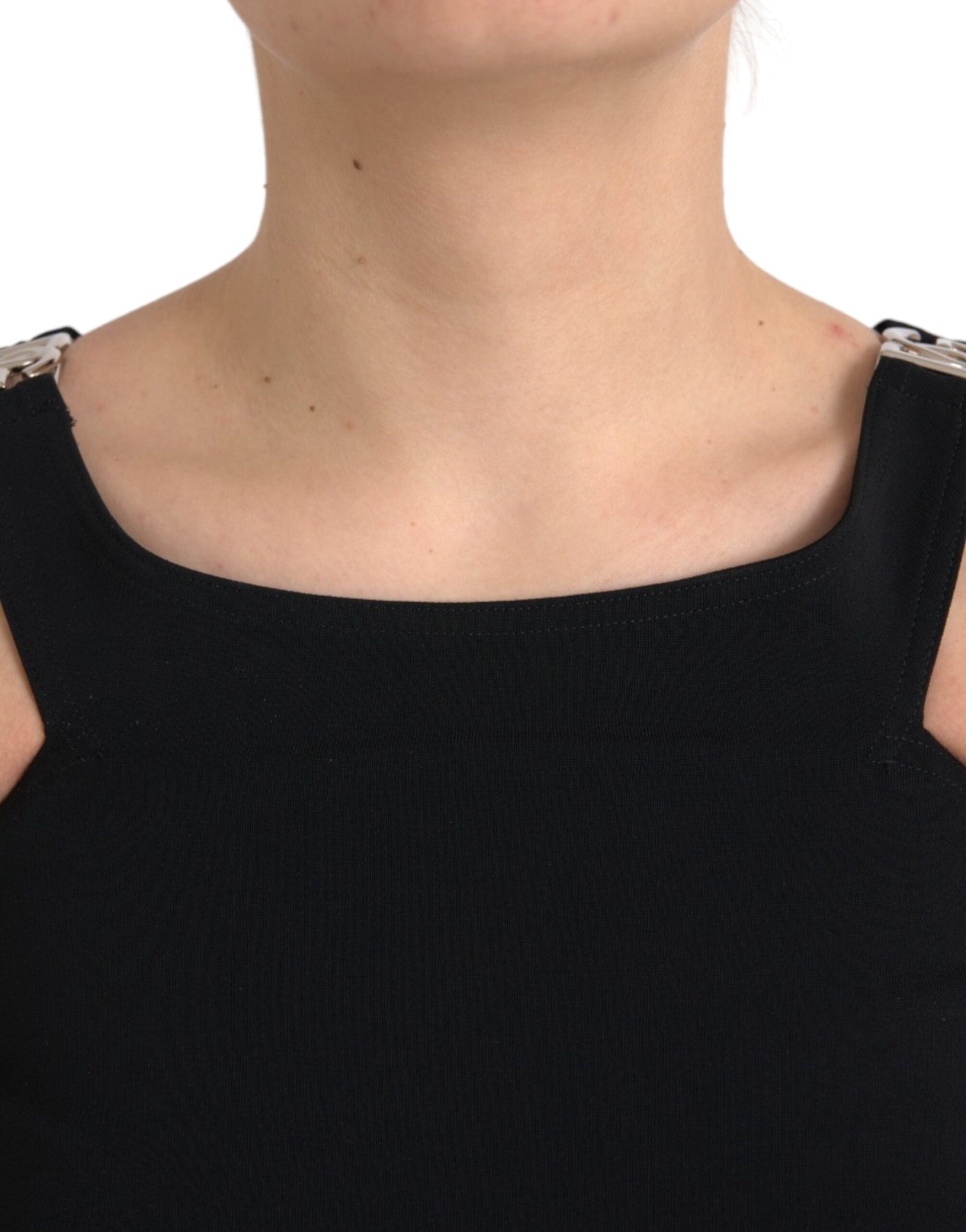 Schwarzes, ärmelloses, kurzes Tanktop mit Rundhalsausschnitt