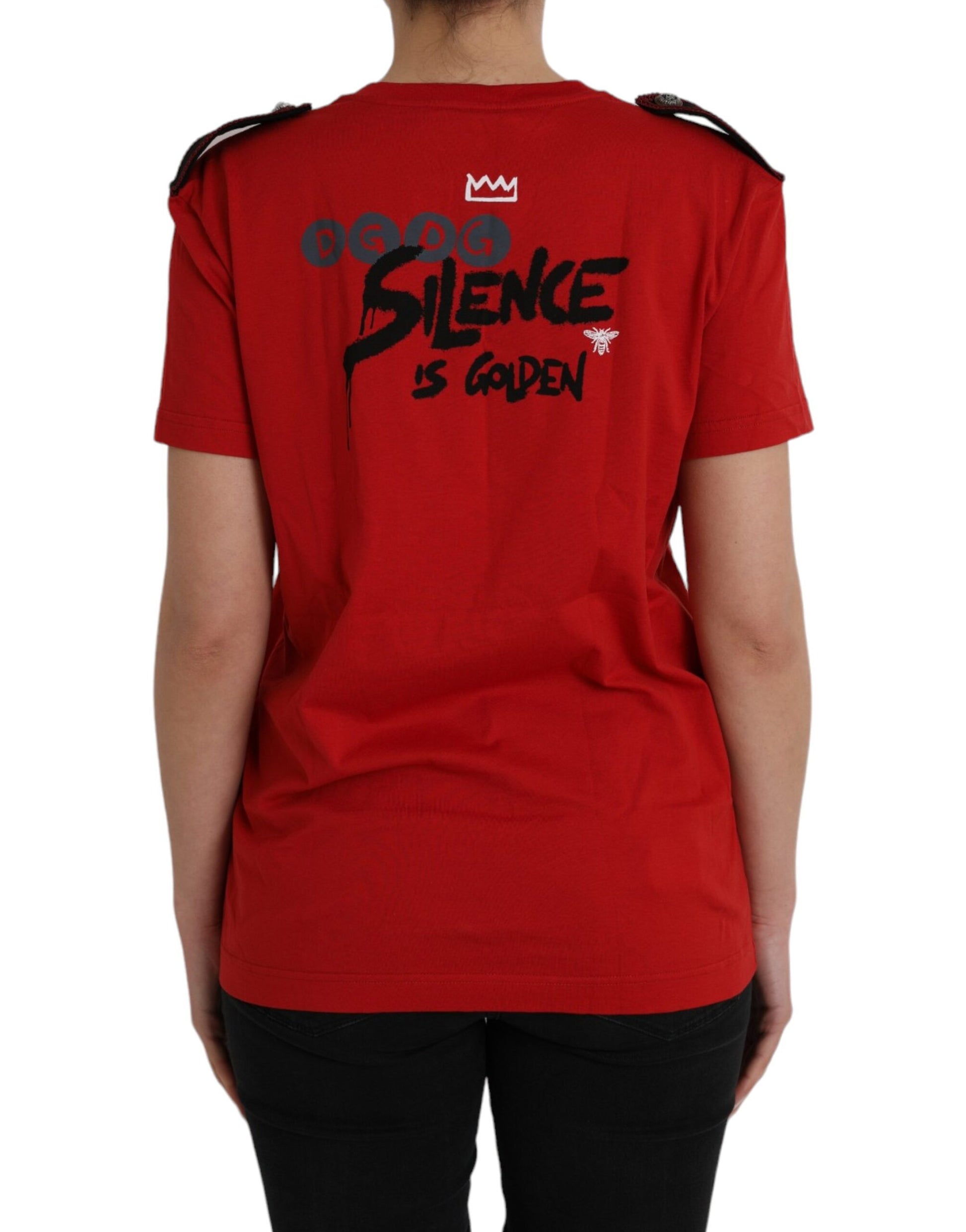 Rotes Baumwoll-T-Shirt mit Rundhalsausschnitt und grafischem Print