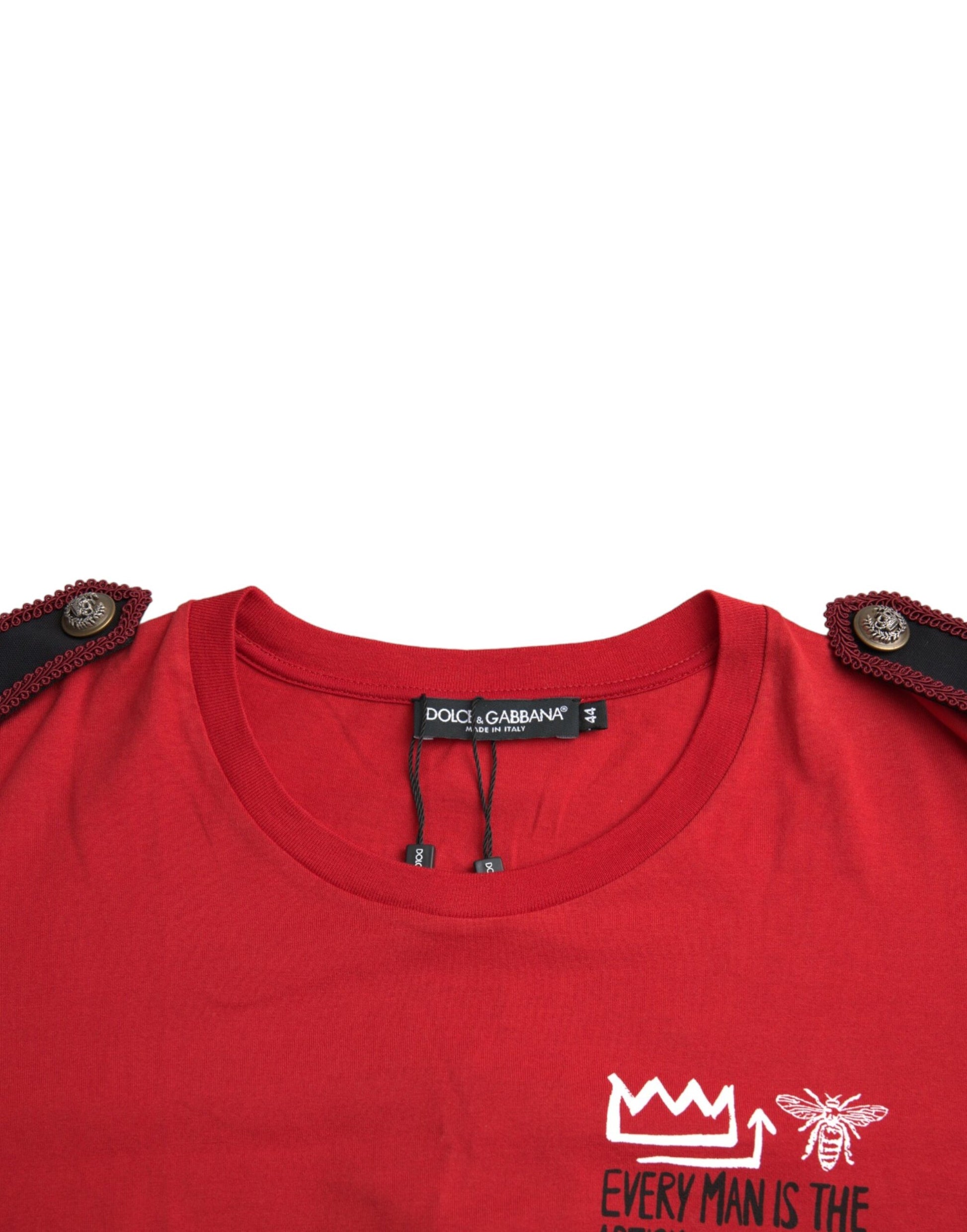 Rotes Baumwoll-T-Shirt mit Rundhalsausschnitt und grafischem Print