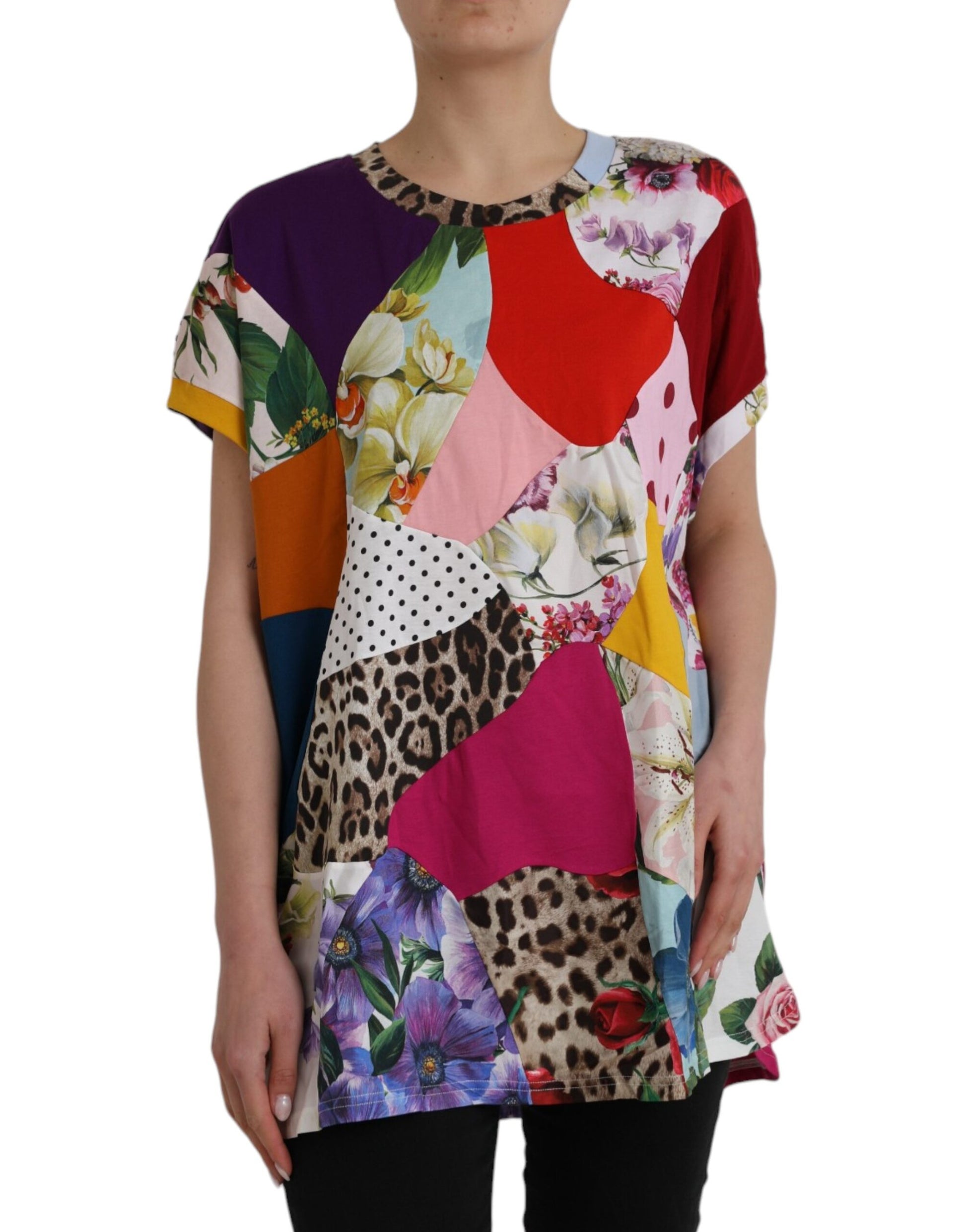 Mehrfarbiges Patchwork-Blusetop aus Baumwolle und Seide