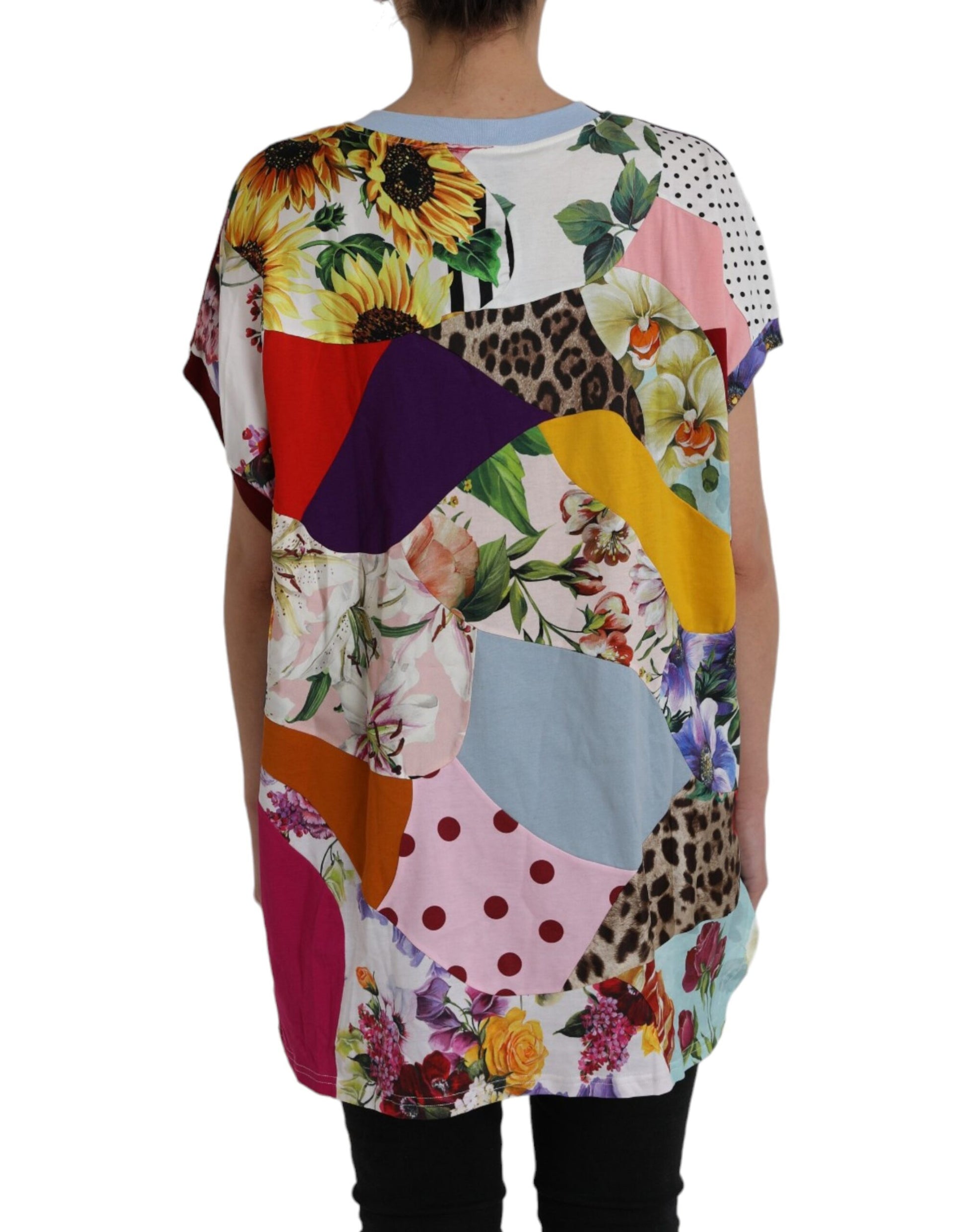 Mehrfarbiges Patchwork-Blusetop aus Baumwolle und Seide