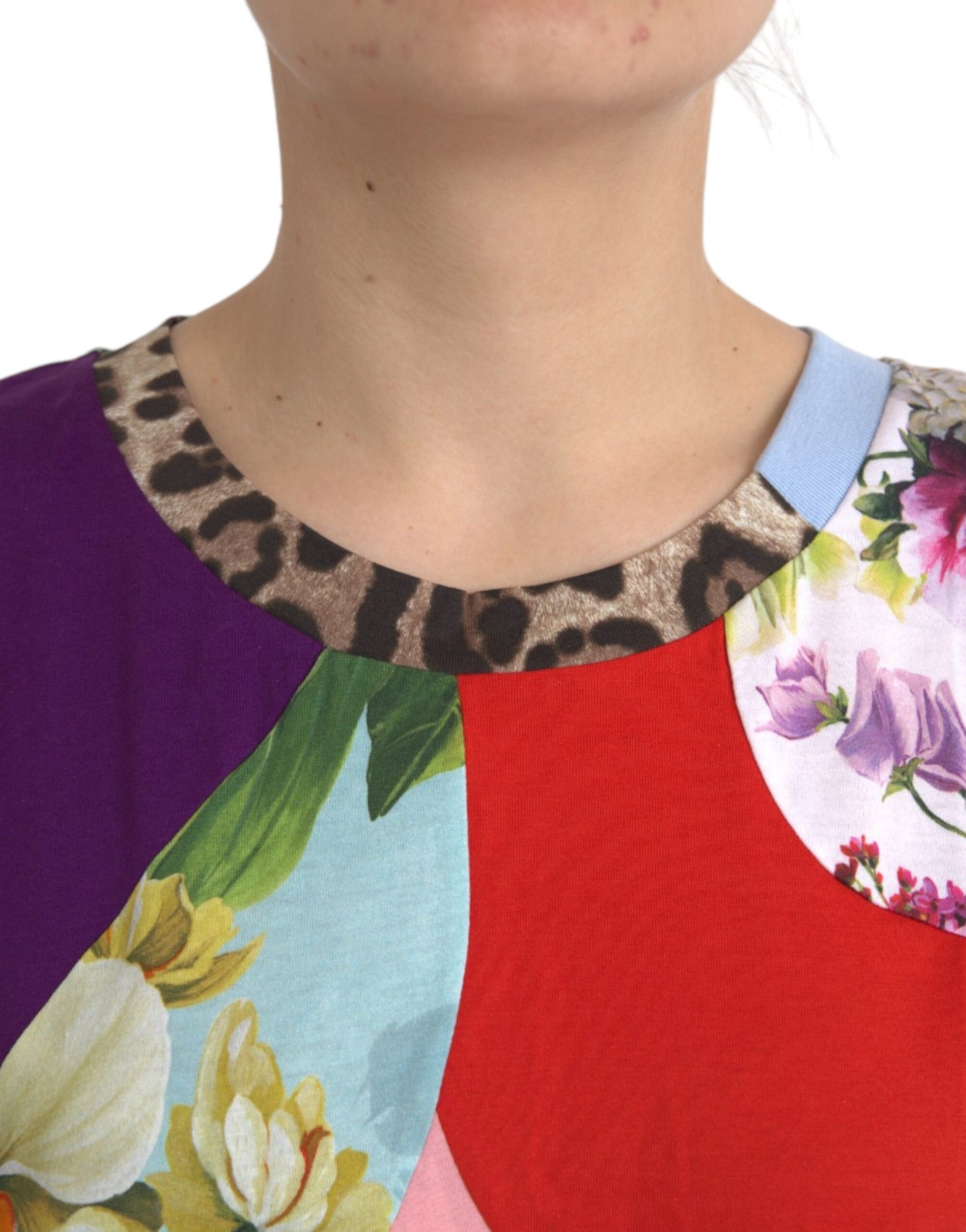 Mehrfarbiges Patchwork-Blusetop aus Baumwolle und Seide