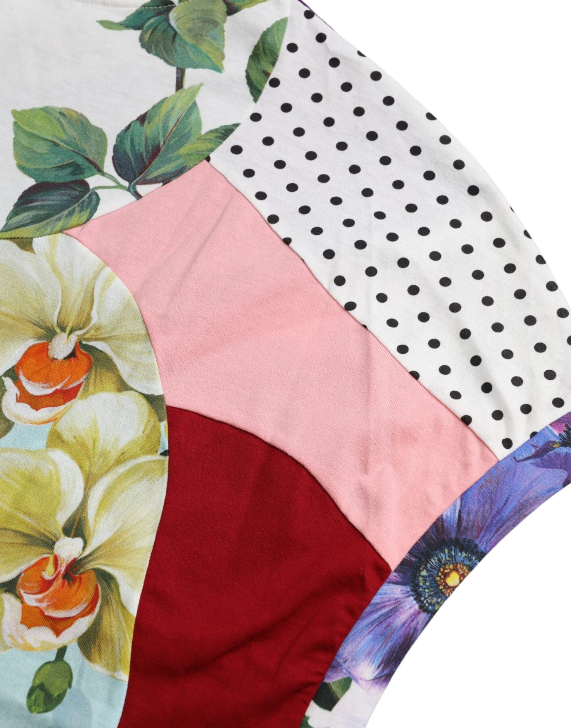 Mehrfarbiges Patchwork-Blusetop aus Baumwolle und Seide