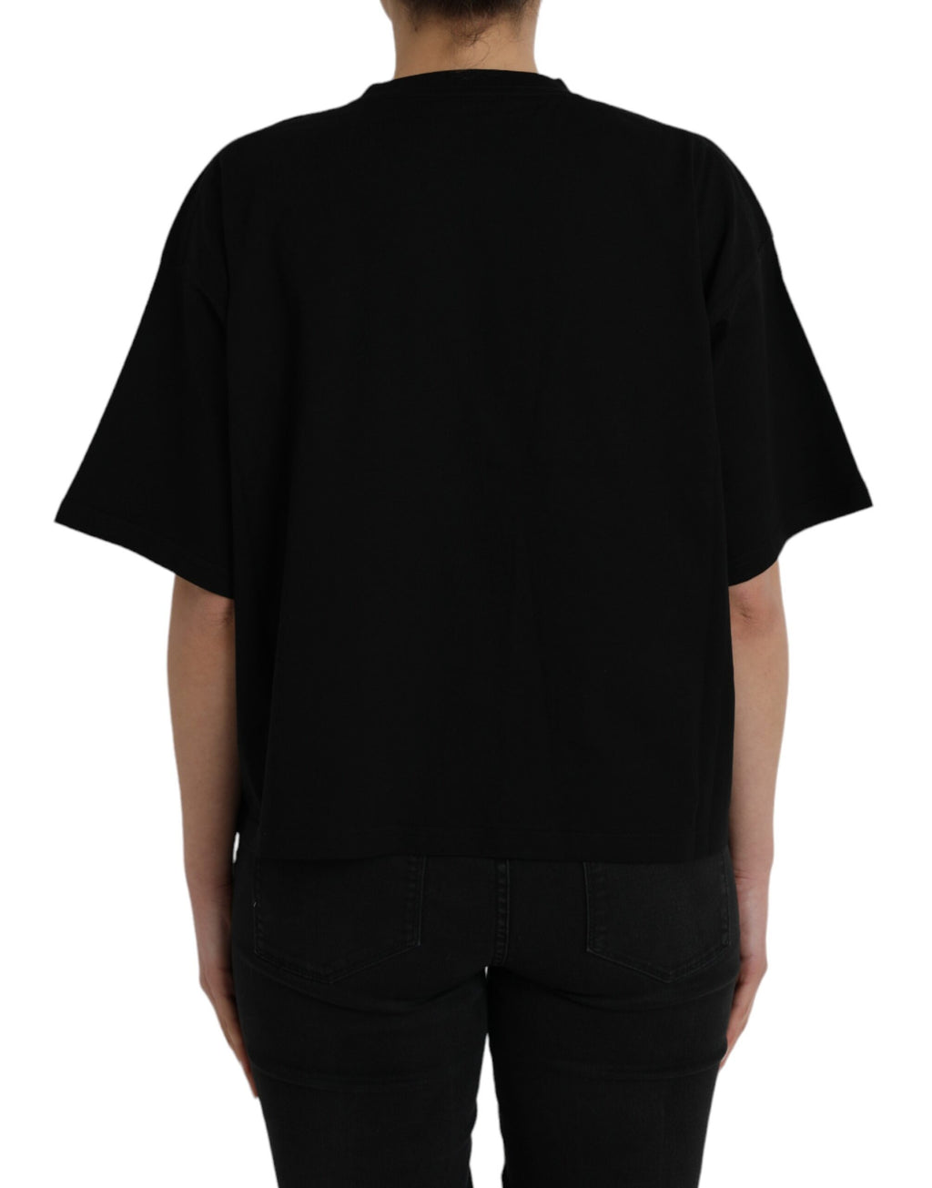 Schwarzes T-Shirt aus Baumwolle mit Rundhalsausschnitt und kurzen Ärmeln und Logo