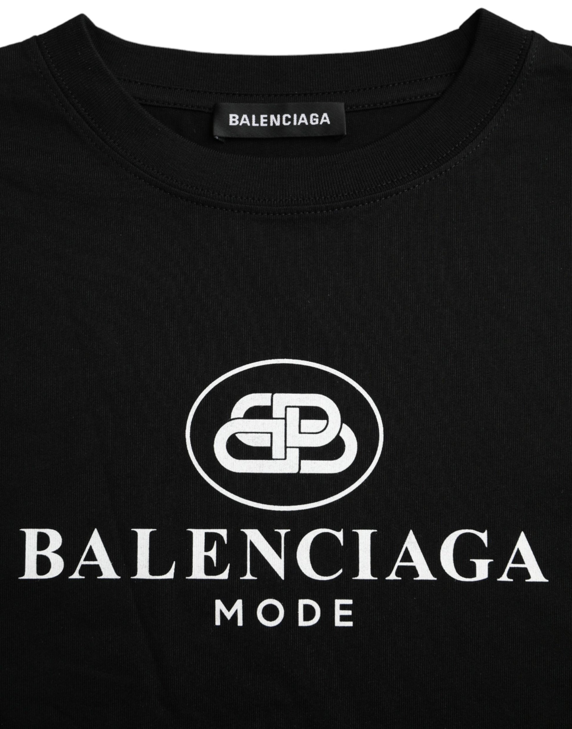 Schwarzes T-Shirt aus Baumwolle mit Rundhalsausschnitt und kurzen Ärmeln und Logo