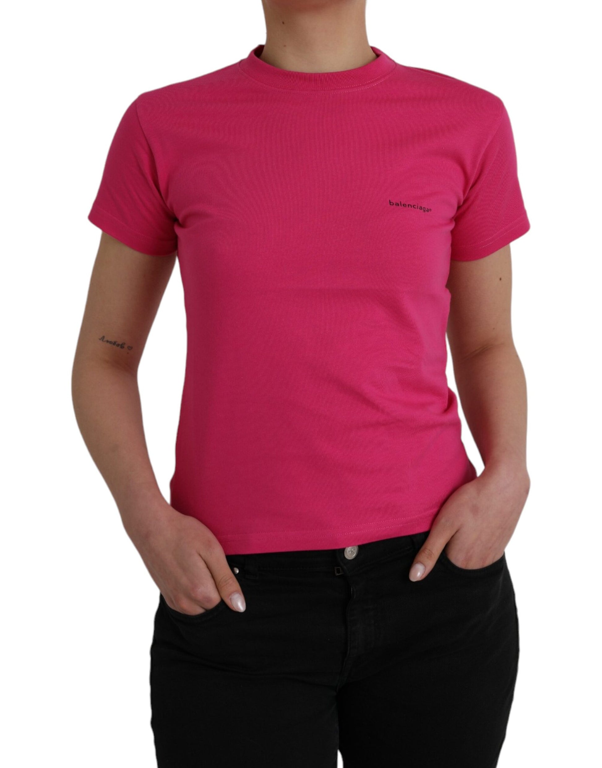 Rosafarbenes T-Shirt aus Baumwolle mit Rundhalsausschnitt und kurzen Ärmeln