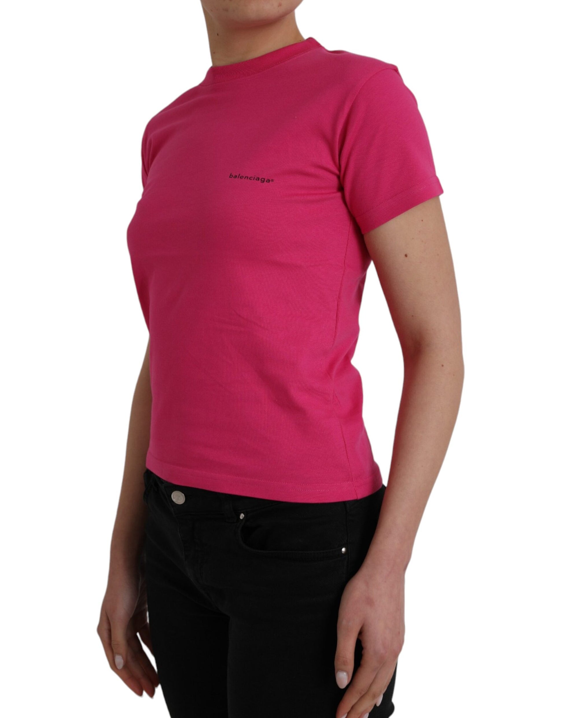 Rosafarbenes T-Shirt aus Baumwolle mit Rundhalsausschnitt und kurzen Ärmeln