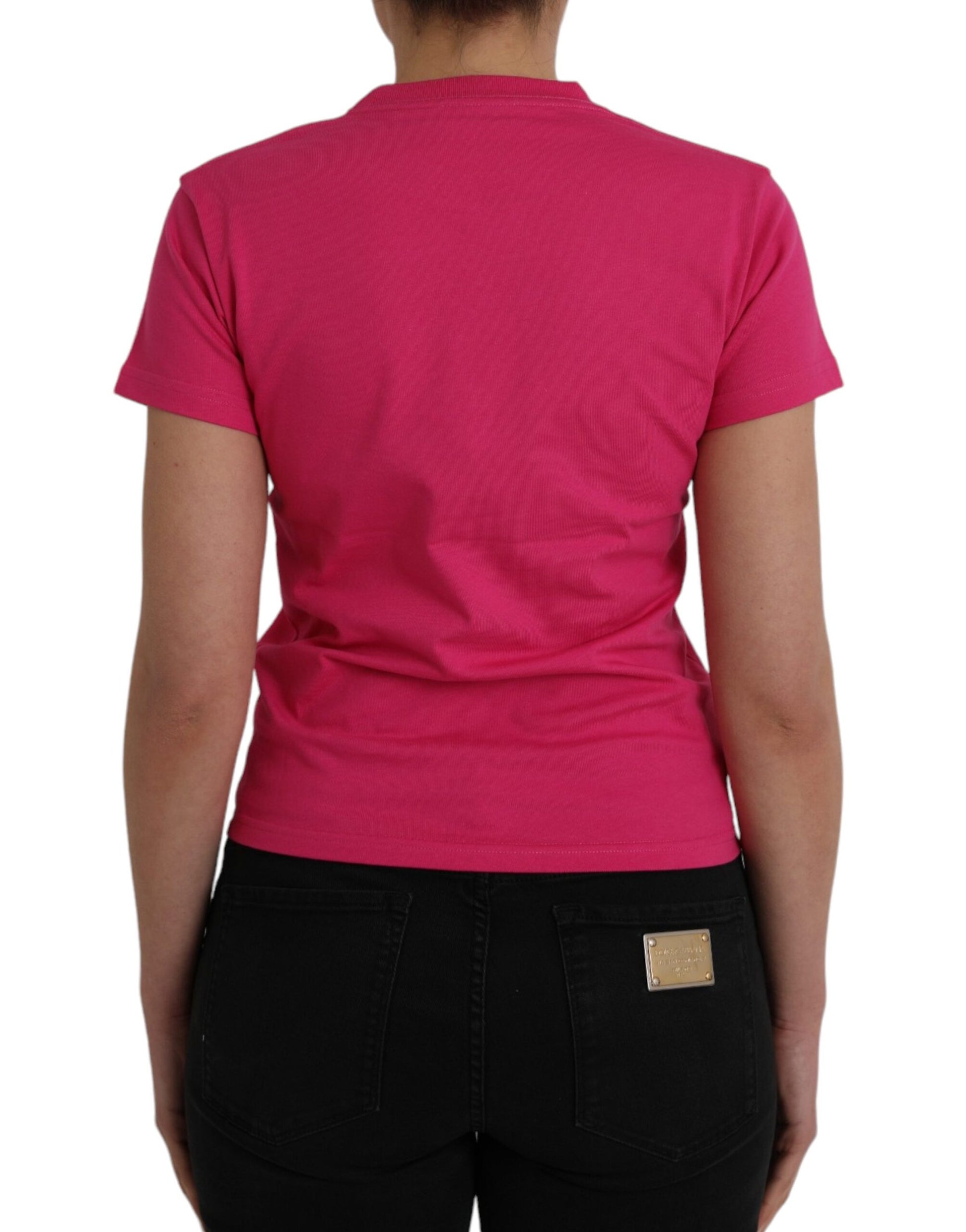 Rosafarbenes T-Shirt aus Baumwolle mit Rundhalsausschnitt und kurzen Ärmeln