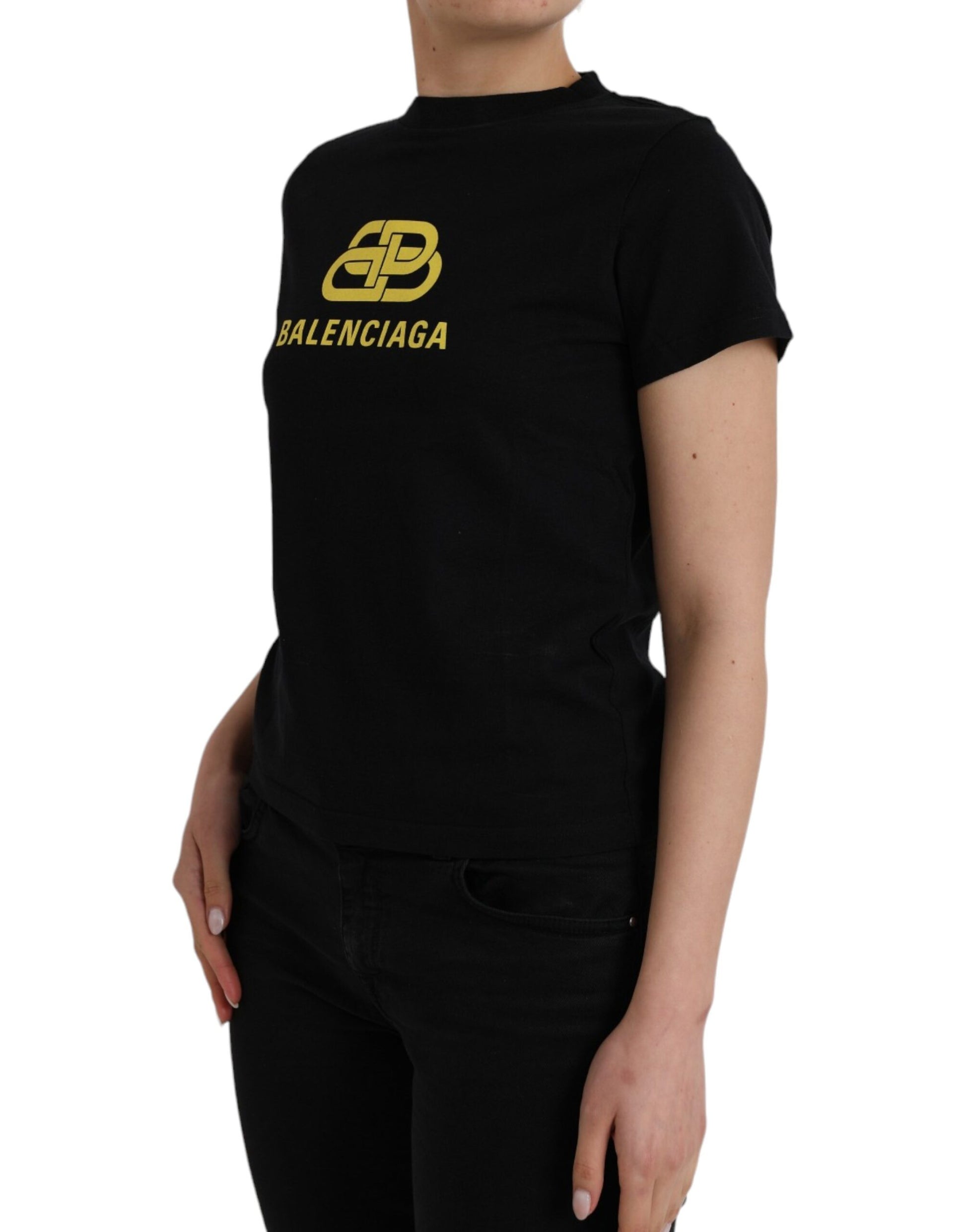 Schwarzes T-Shirt aus Baumwolle mit Rundhalsausschnitt und kurzen Ärmeln und Logodruck
