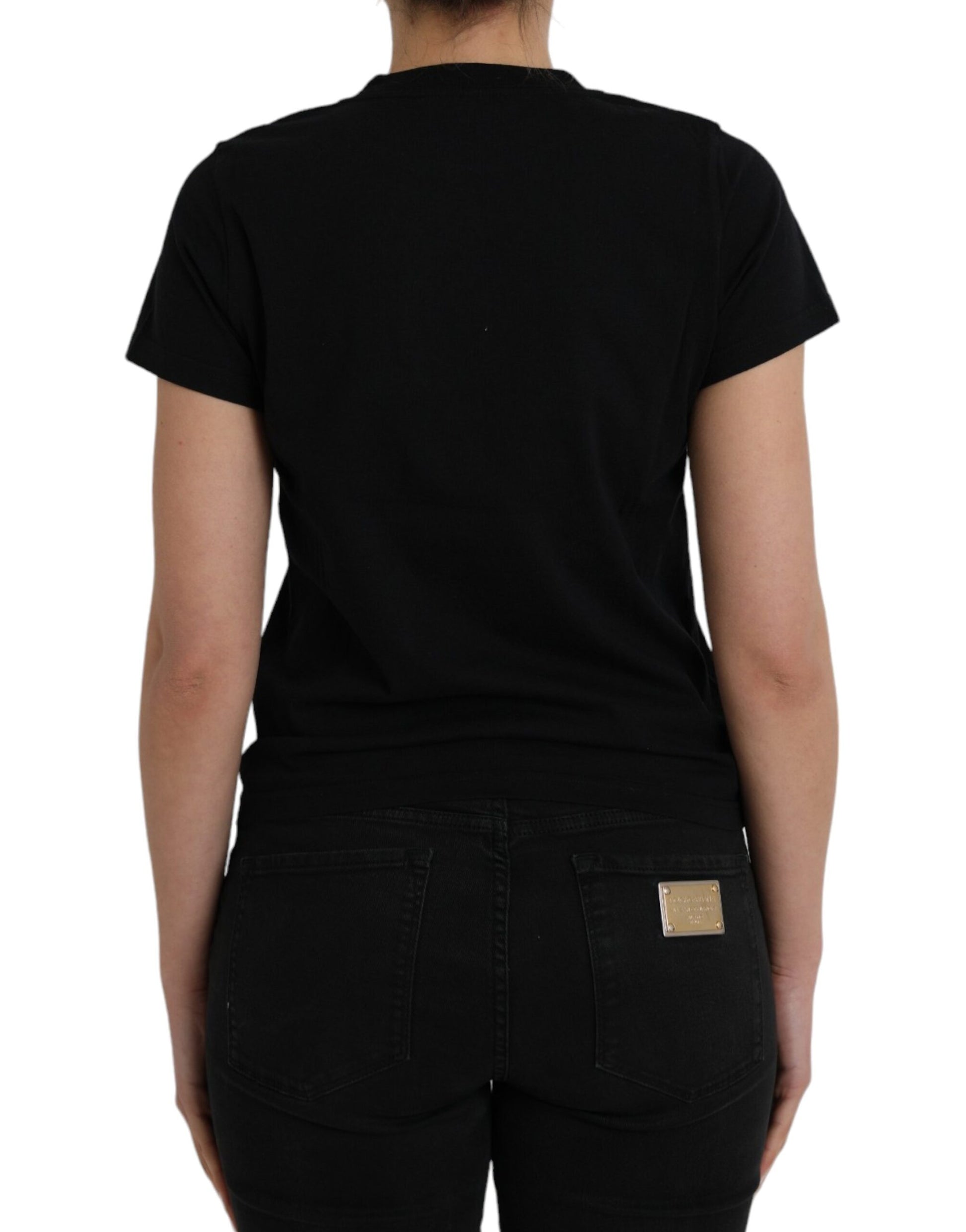 Schwarzes T-Shirt aus Baumwolle mit Rundhalsausschnitt und kurzen Ärmeln und Logodruck