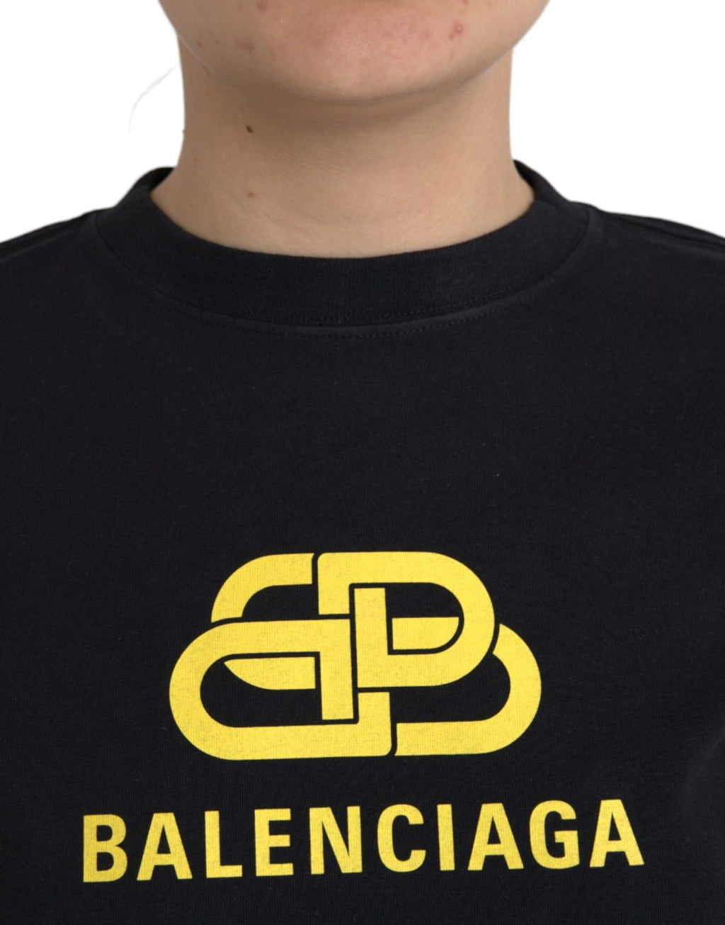 Schwarzes T-Shirt aus Baumwolle mit Rundhalsausschnitt und kurzen Ärmeln und Logodruck