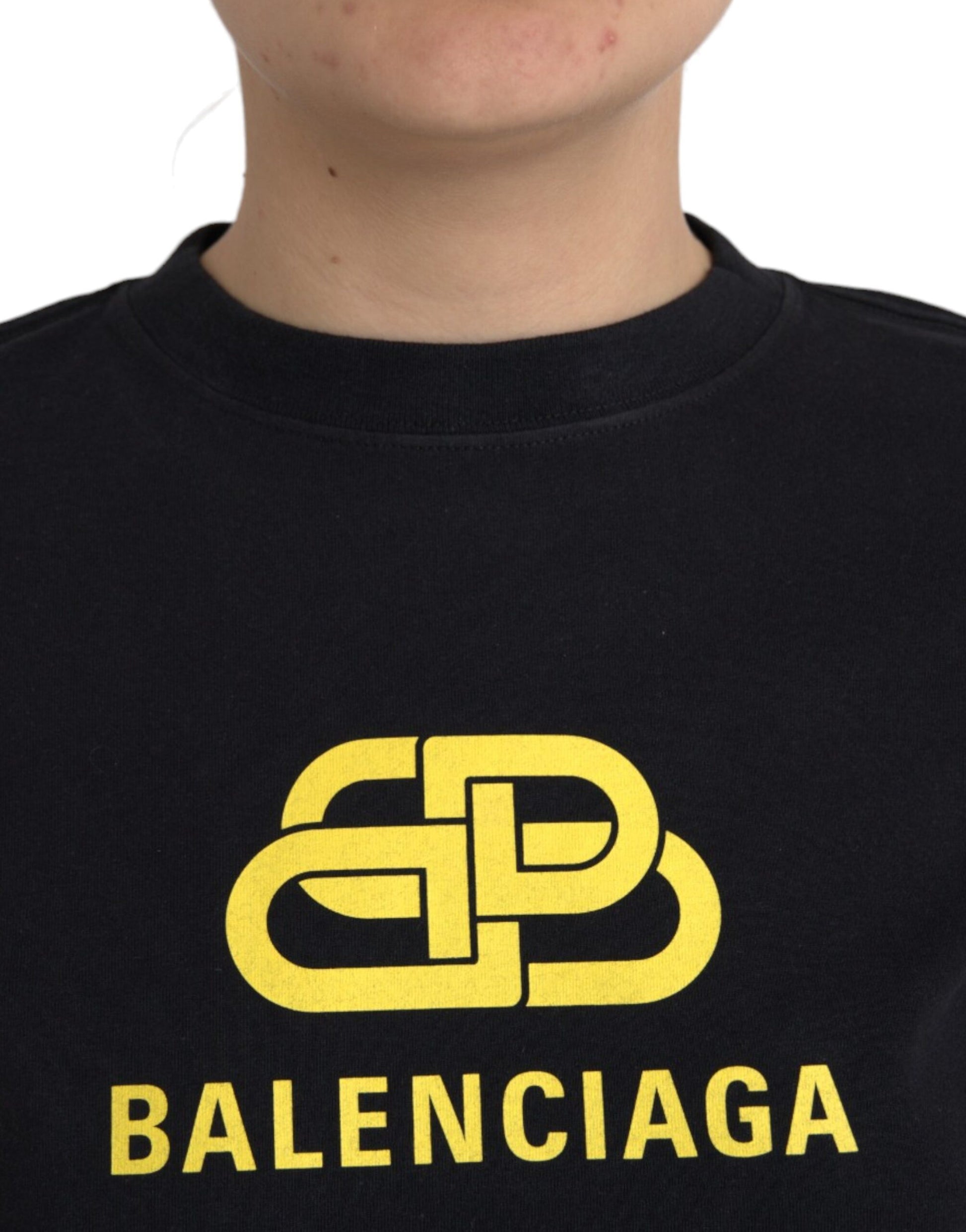 Schwarzes T-Shirt aus Baumwolle mit Rundhalsausschnitt und kurzen Ärmeln und Logodruck