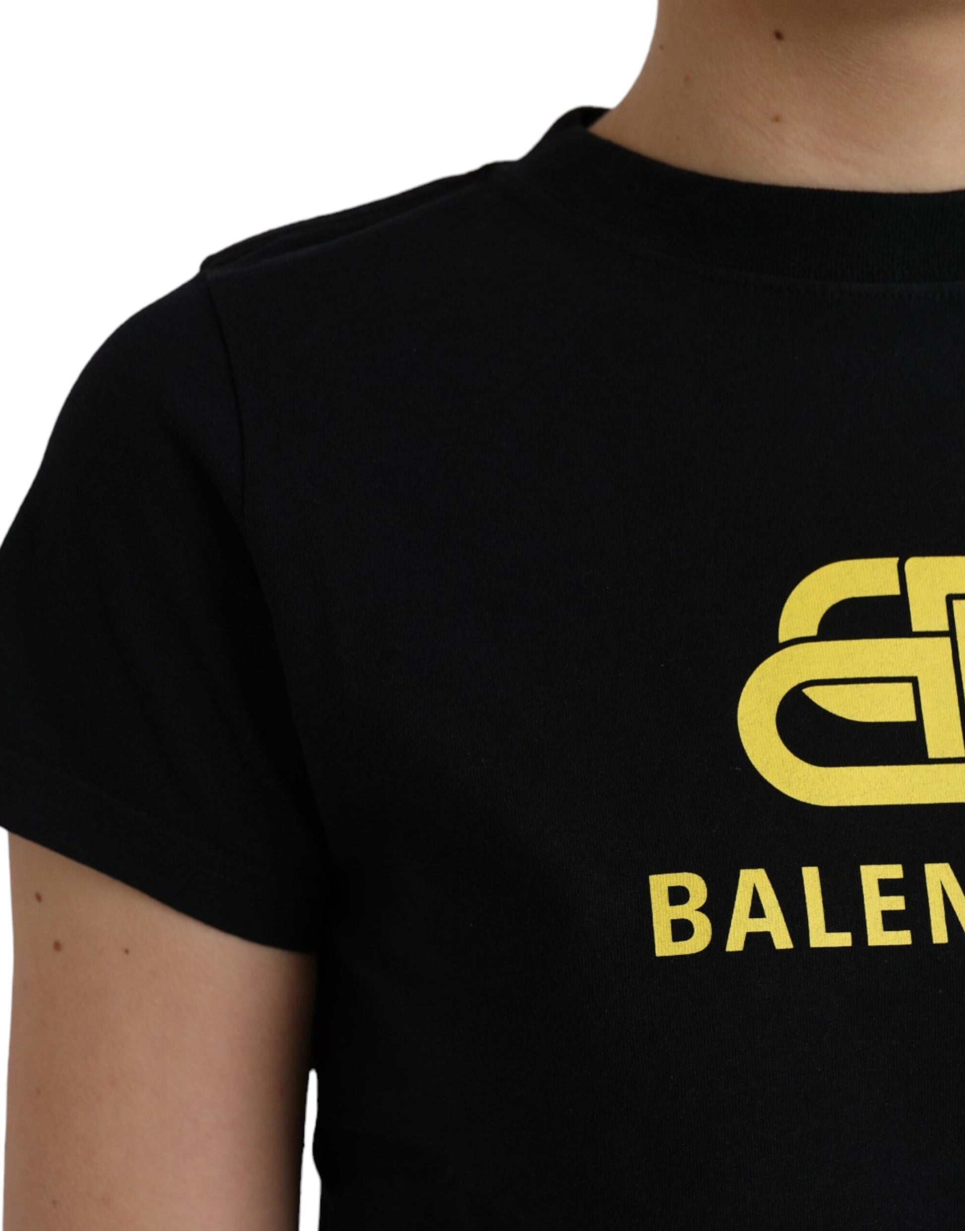 Schwarzes T-Shirt aus Baumwolle mit Rundhalsausschnitt und kurzen Ärmeln und Logodruck