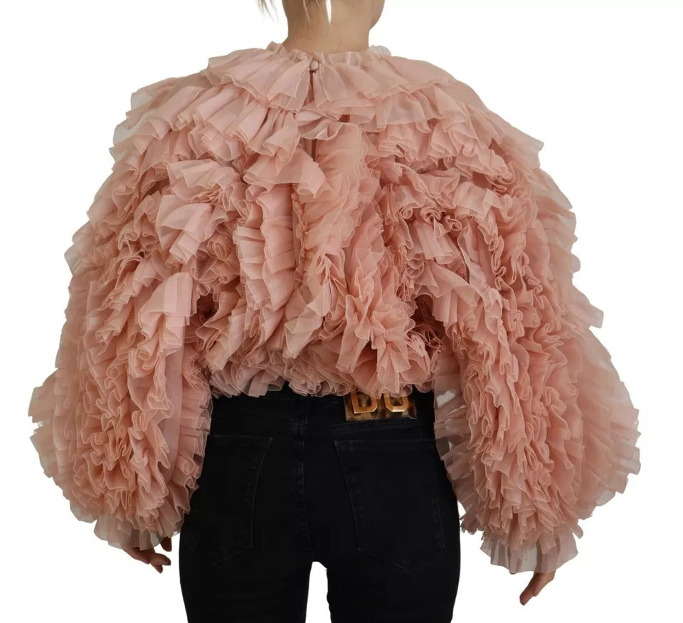 Rosa Pullover mit Rüschen und langen Ärmeln