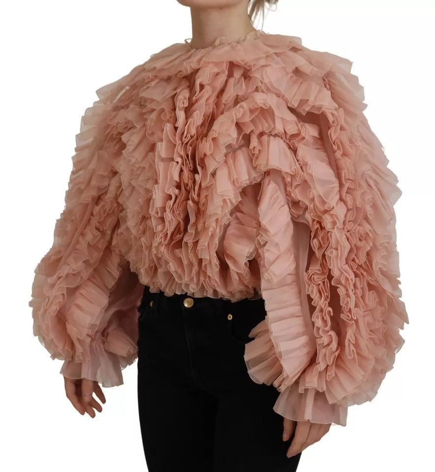 Rosa Pullover mit Rüschen und langen Ärmeln