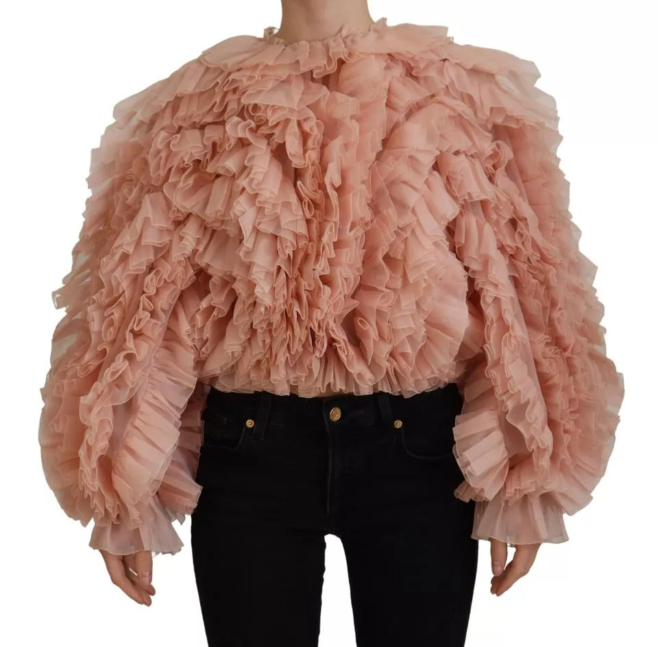 Rosa Pullover mit Rüschen und langen Ärmeln