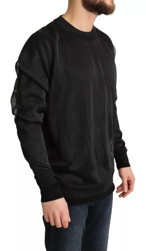 Schwarzer Pullover mit Rundhalsausschnitt und langem Logo