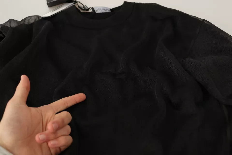 Schwarzer Pullover mit Rundhalsausschnitt und langem Logo