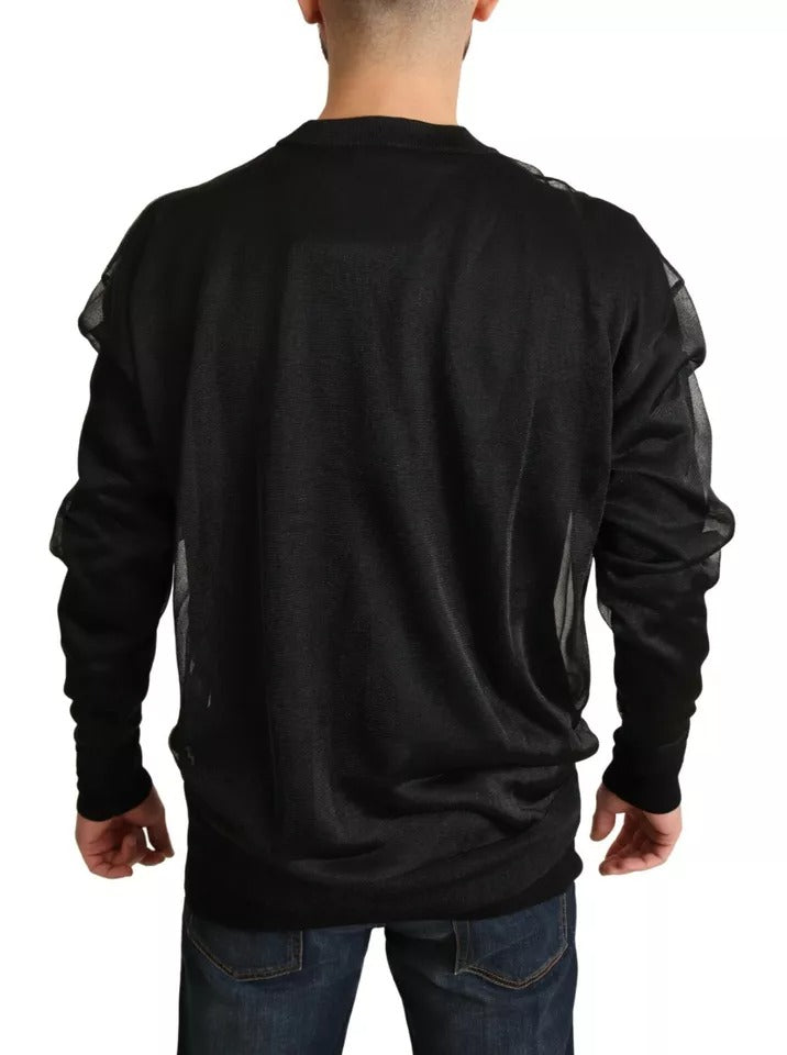 Schwarzer Pullover mit Rundhalsausschnitt und langem Logo