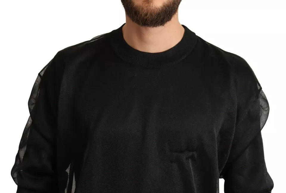 Schwarzer Pullover mit Rundhalsausschnitt und langem Logo