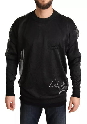 Schwarzer Pullover mit Rundhalsausschnitt und langem Logo