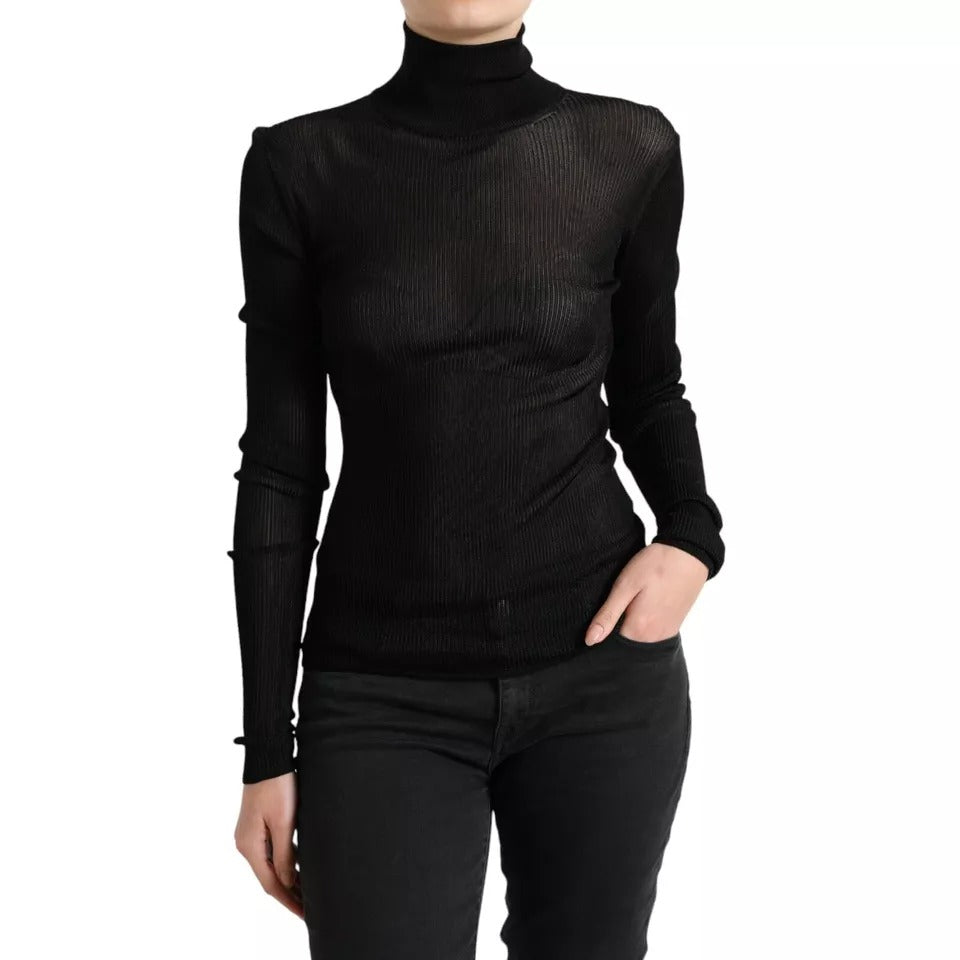 Schwarzer Rollkragenpullover aus Viskose