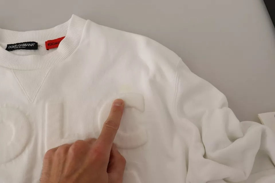 Weißer Sweatshirtpullover aus Baumwolle mit Logoprägung