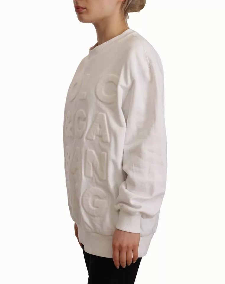 Weißer Sweatshirtpullover aus Baumwolle mit Logoprägung