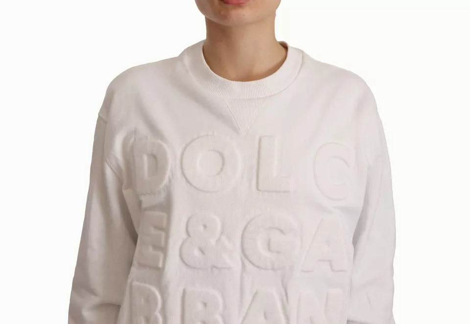 Weißer Sweatshirtpullover aus Baumwolle mit Logoprägung