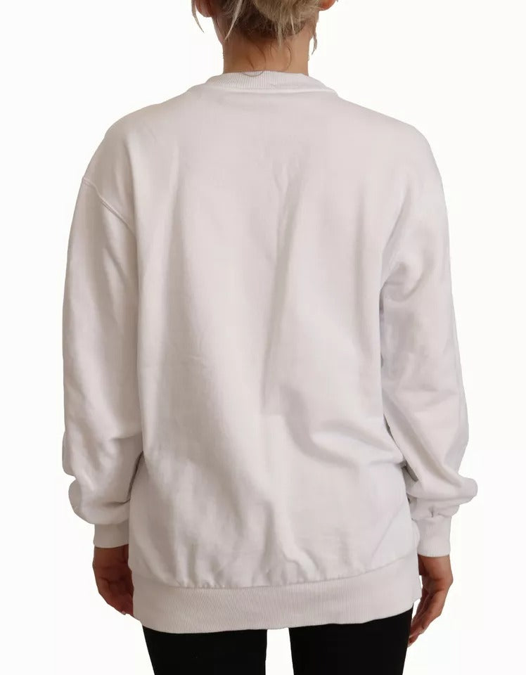 Weißer Sweatshirtpullover aus Baumwolle mit Logoprägung